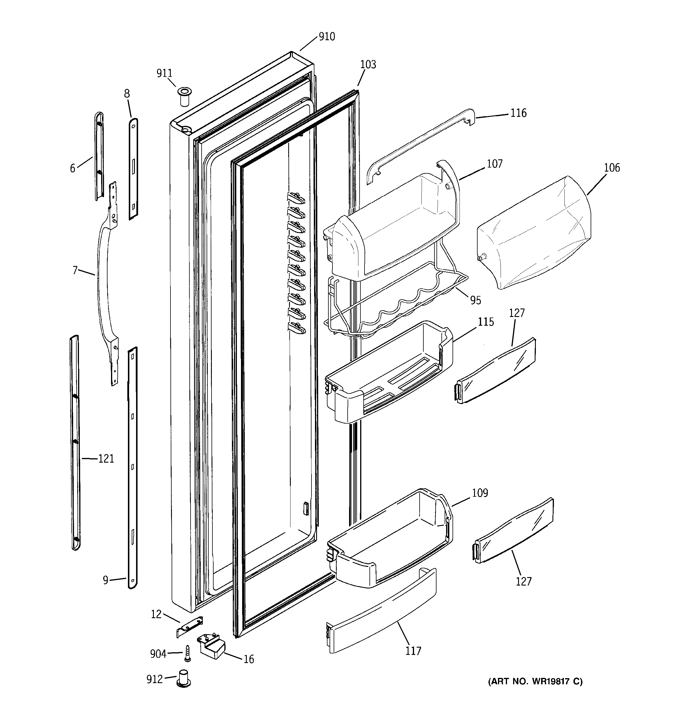 GE GCE21ZGTBFWW fresh food door diagram