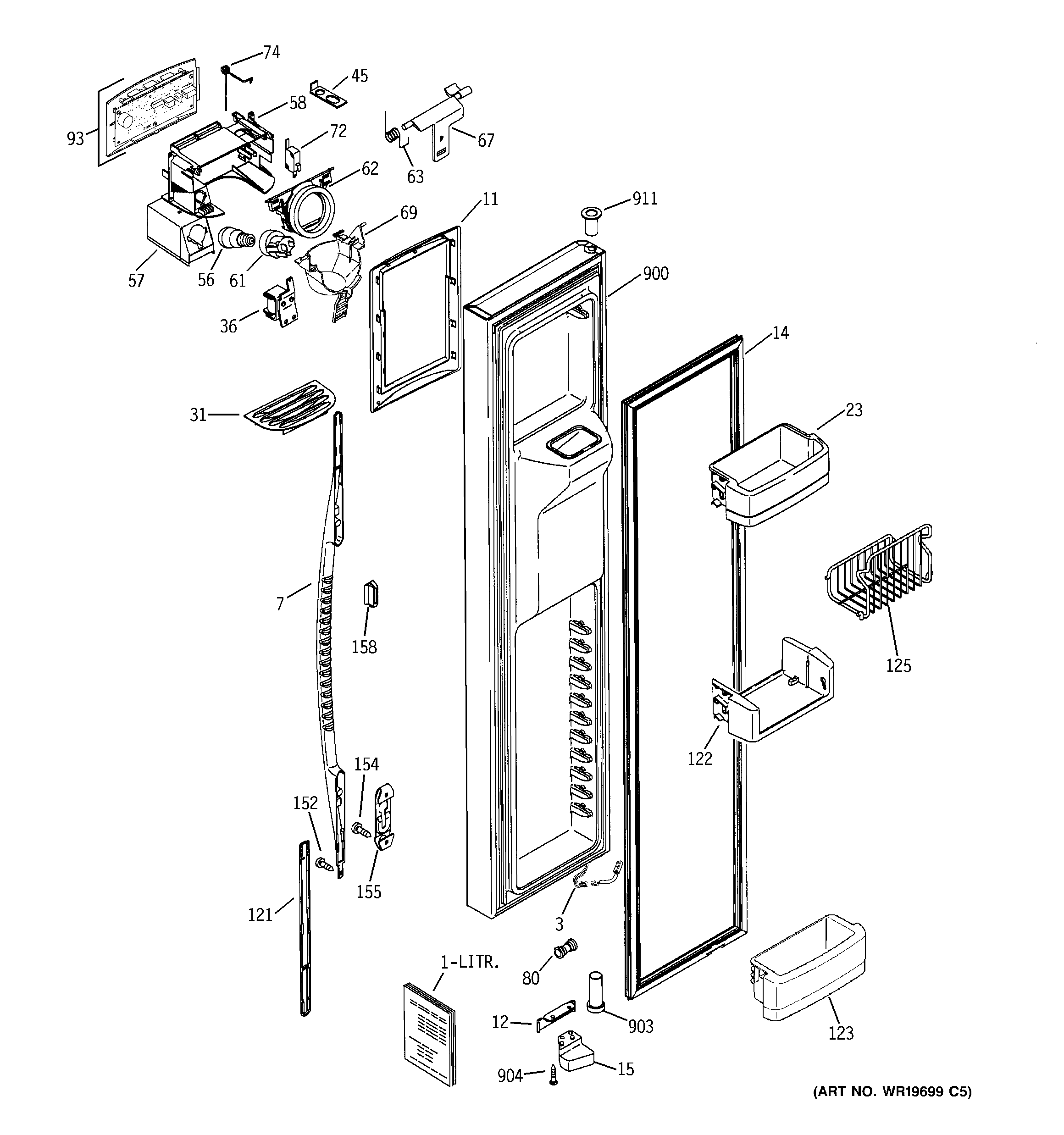GE GSE25MGTBCWW freezer door diagram
