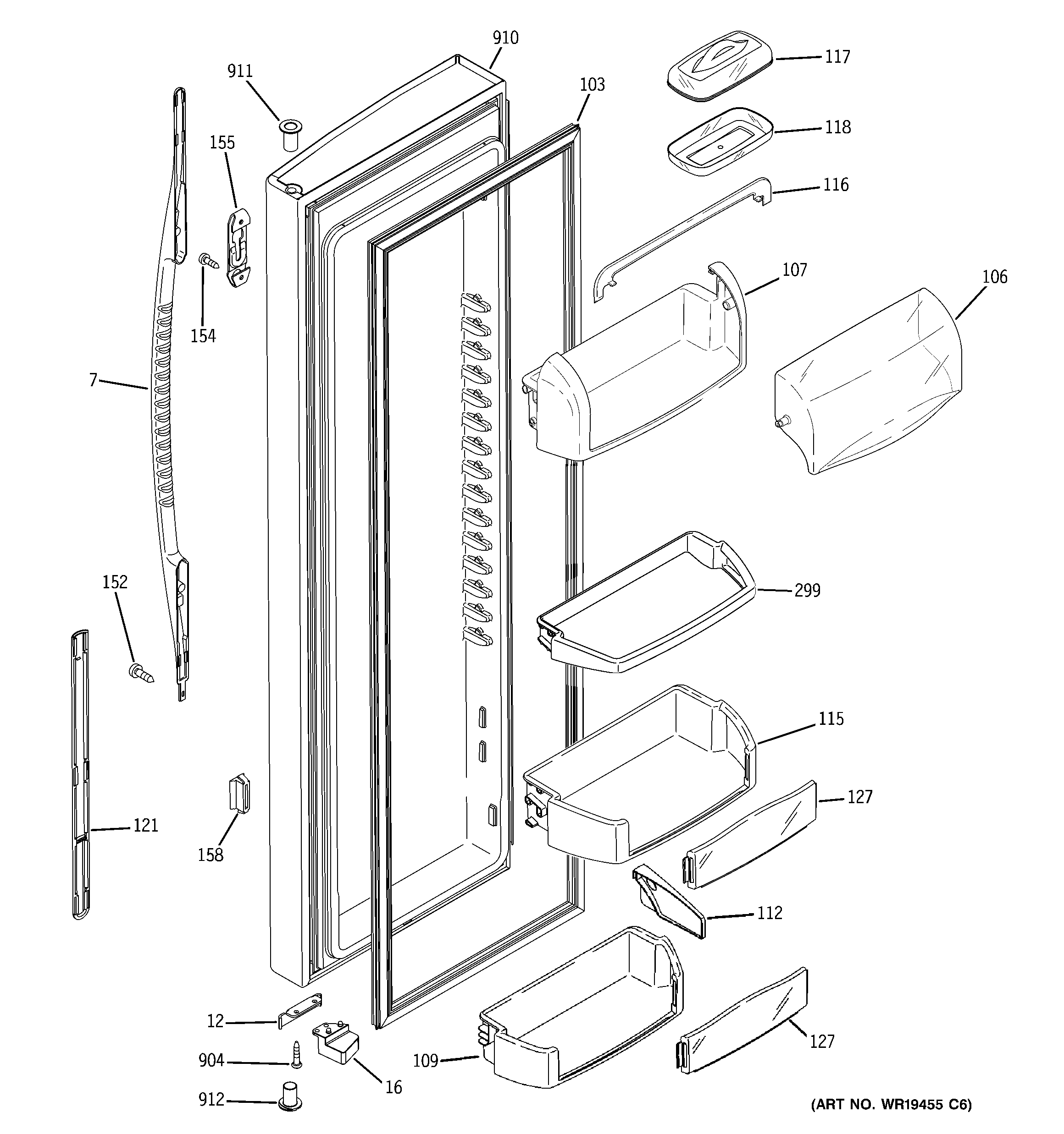 GE GSE25MGTBCWW fresh food door diagram