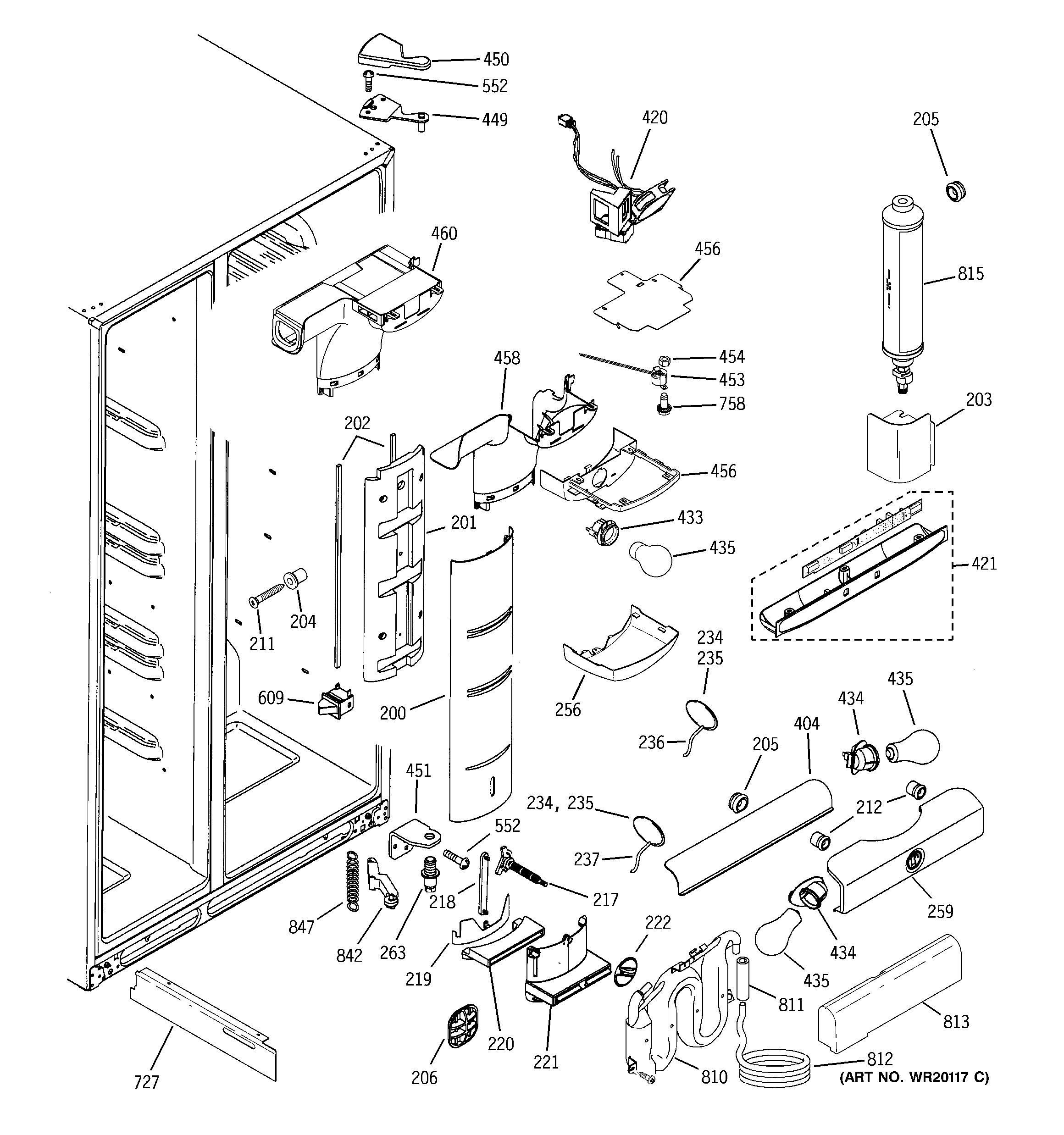 GE GSE25MGTBCWW fresh food section diagram