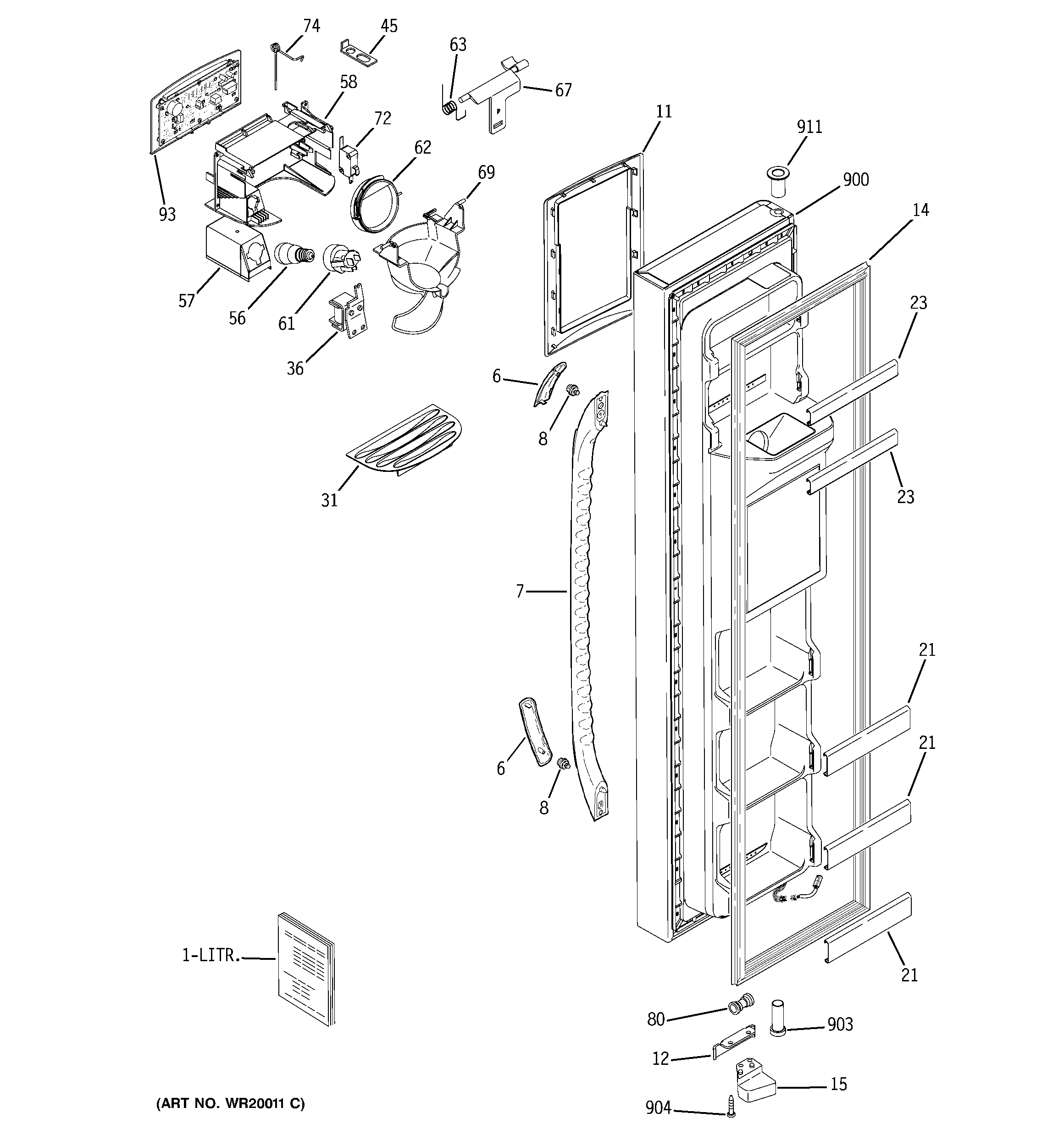 GE GSS23WGTAWW freezer door diagram