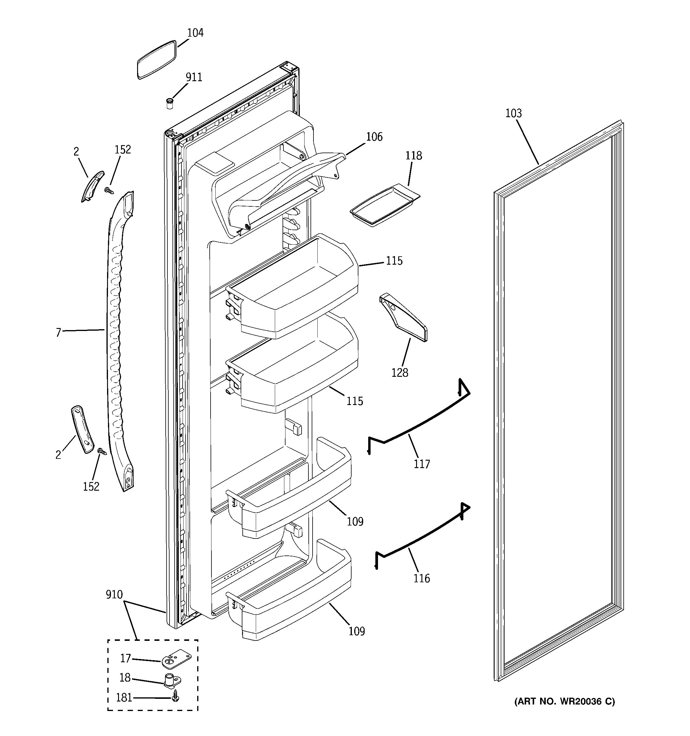 GE GSE20IBTBFBB fresh food door diagram