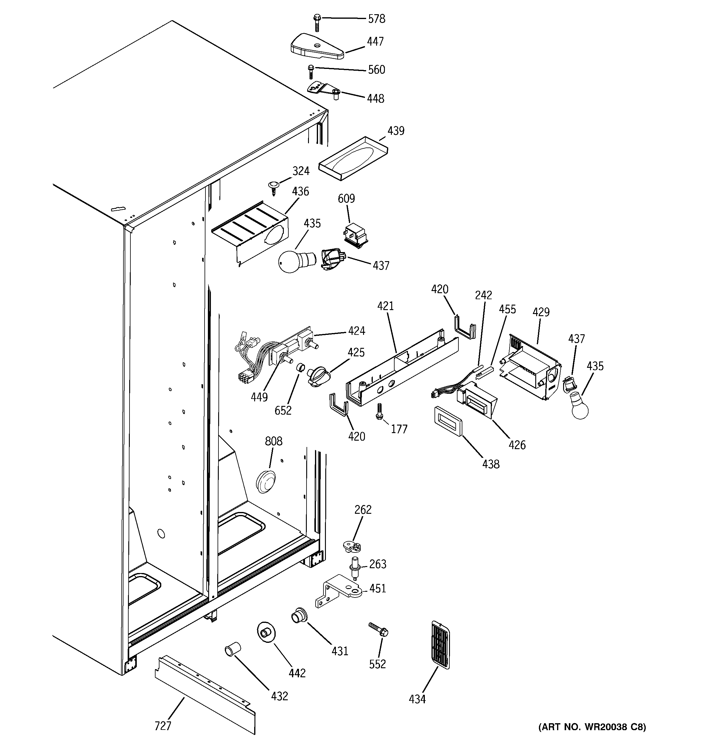 GE GSE20IBTBFBB fresh food section diagram