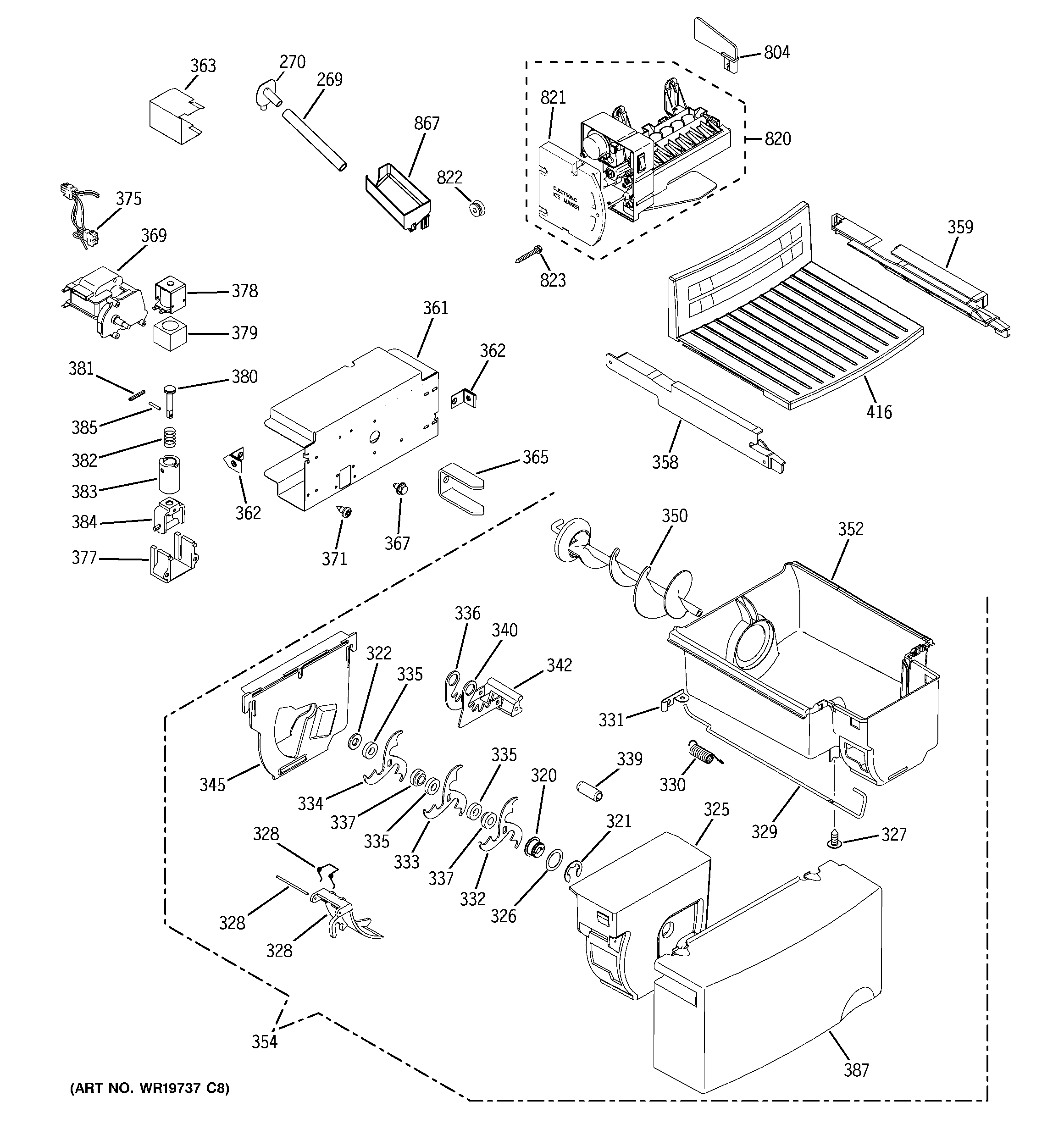 GE GSE20IETBFBB ice maker & dispenser diagram