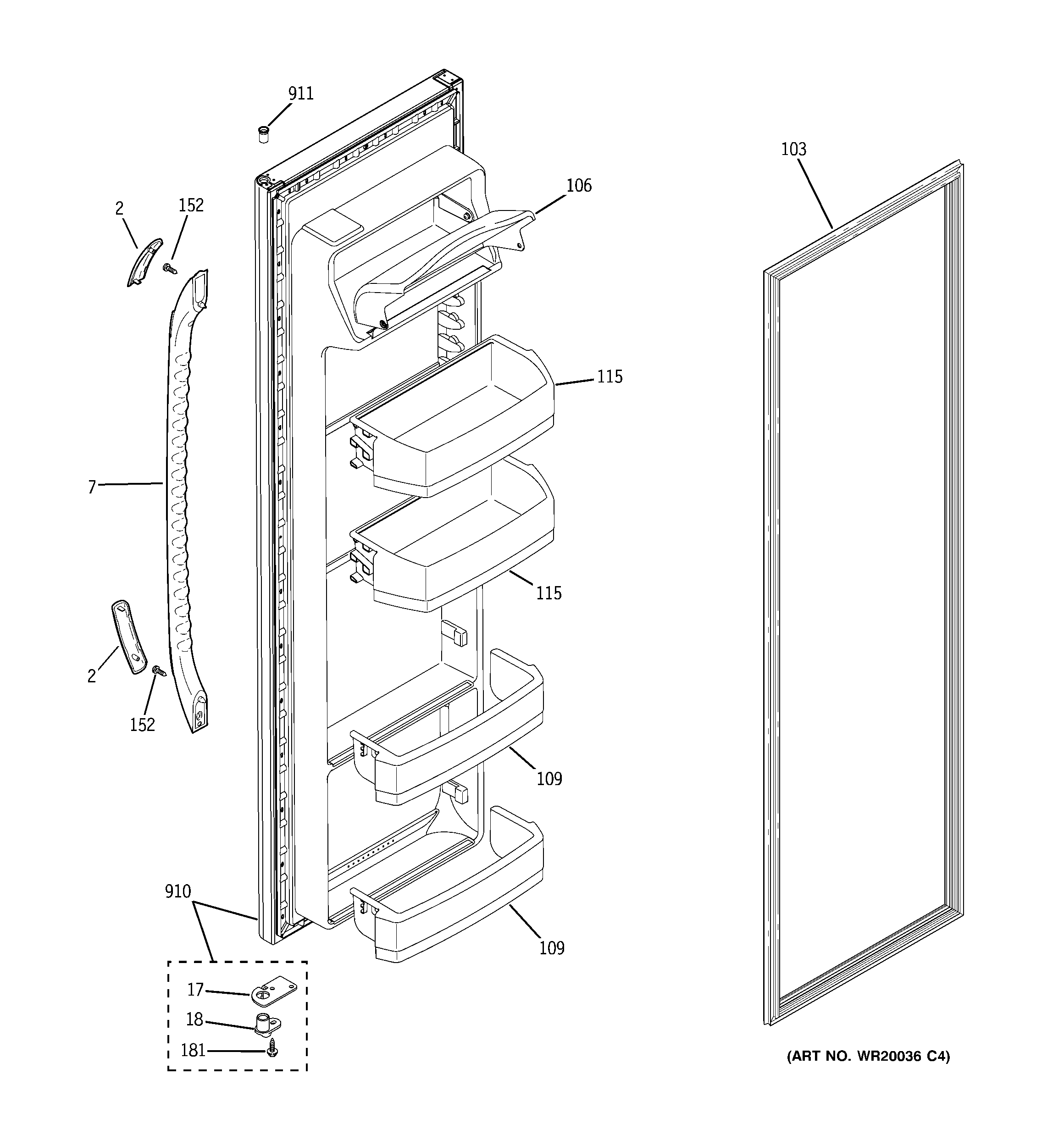 GE GSH22IFTBWW fresh food door diagram