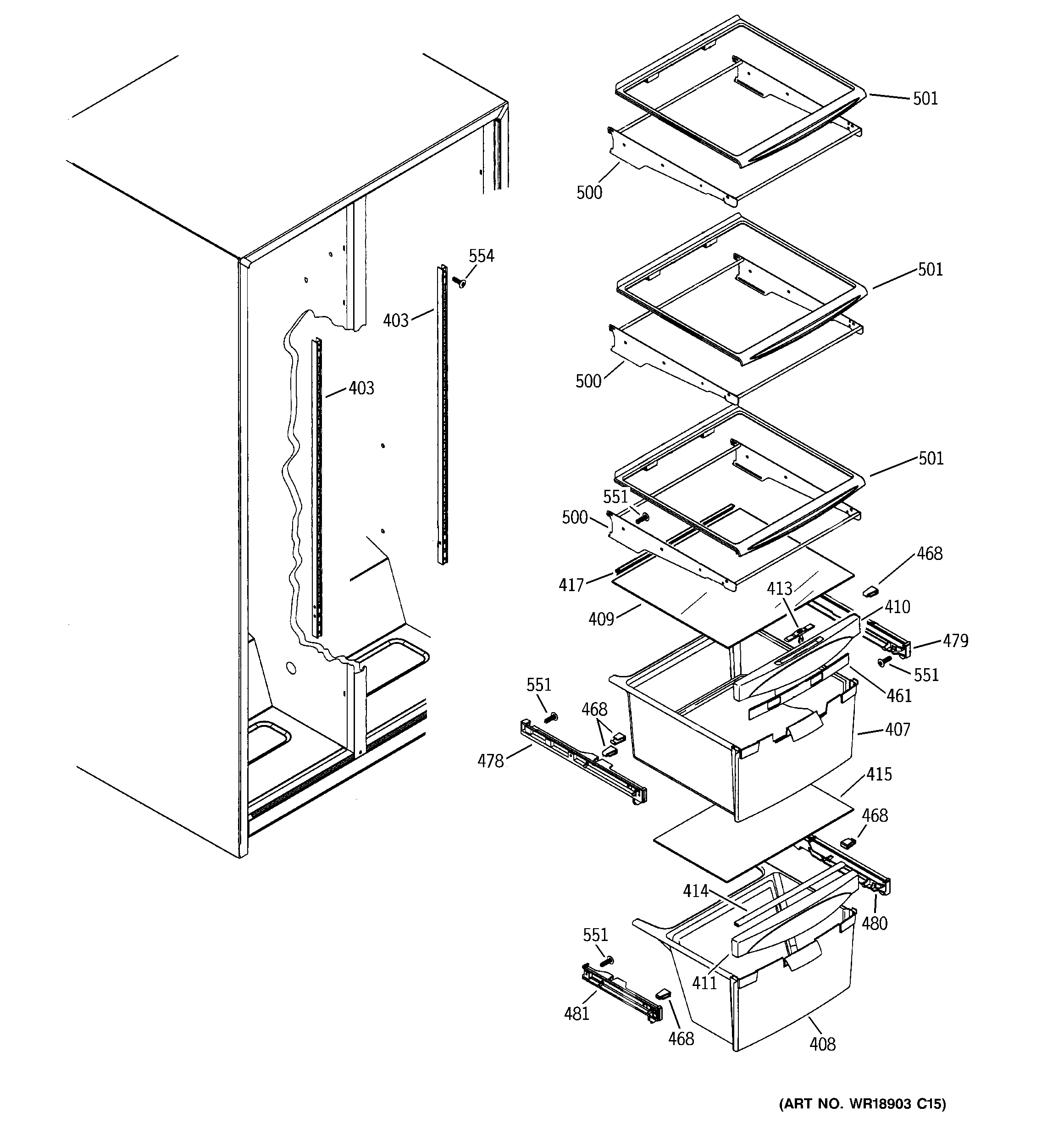 GE GSH22IFTBWW fresh food shelves diagram