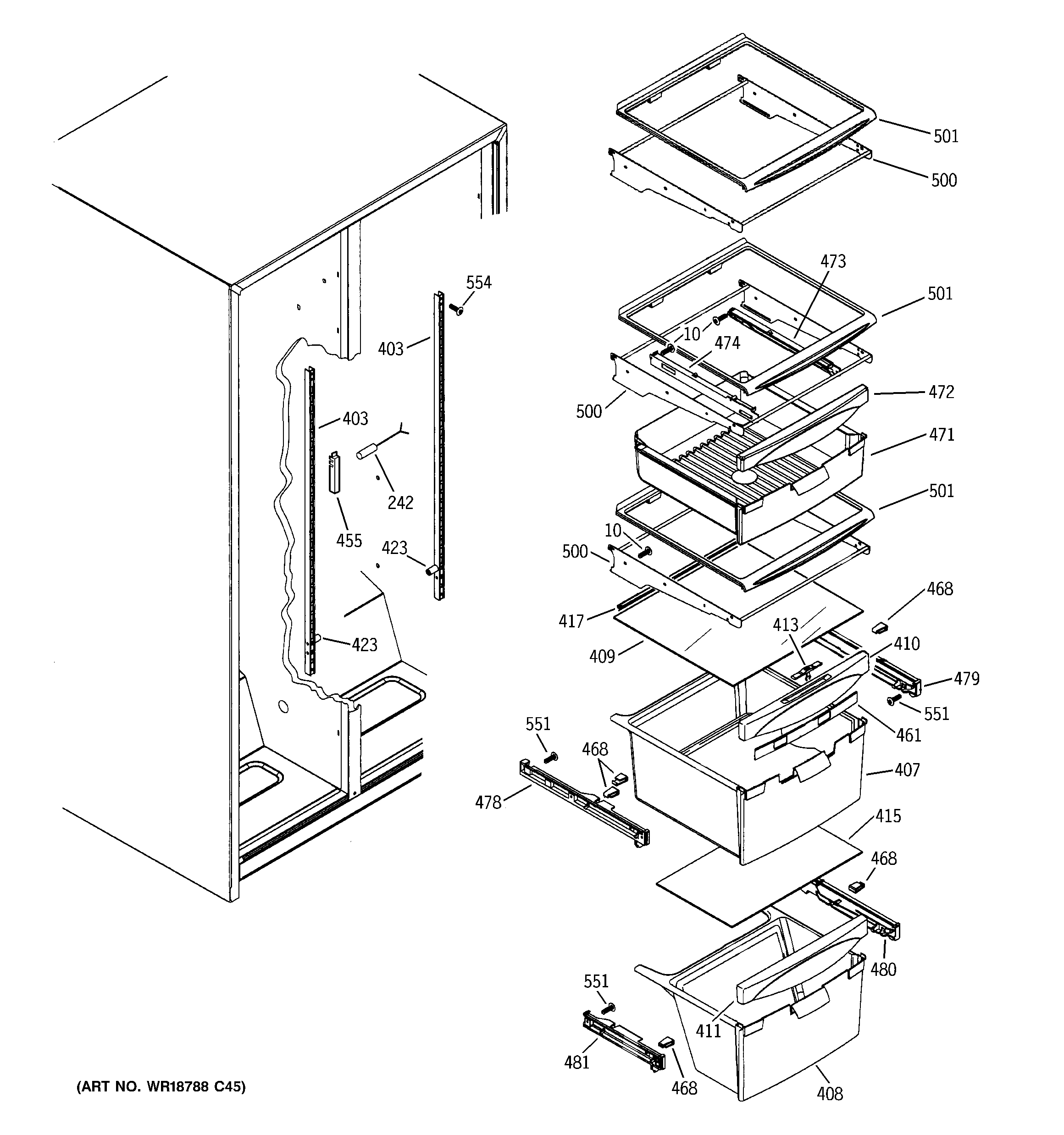 GE GSH22JFTBCC fresh food shelves diagram
