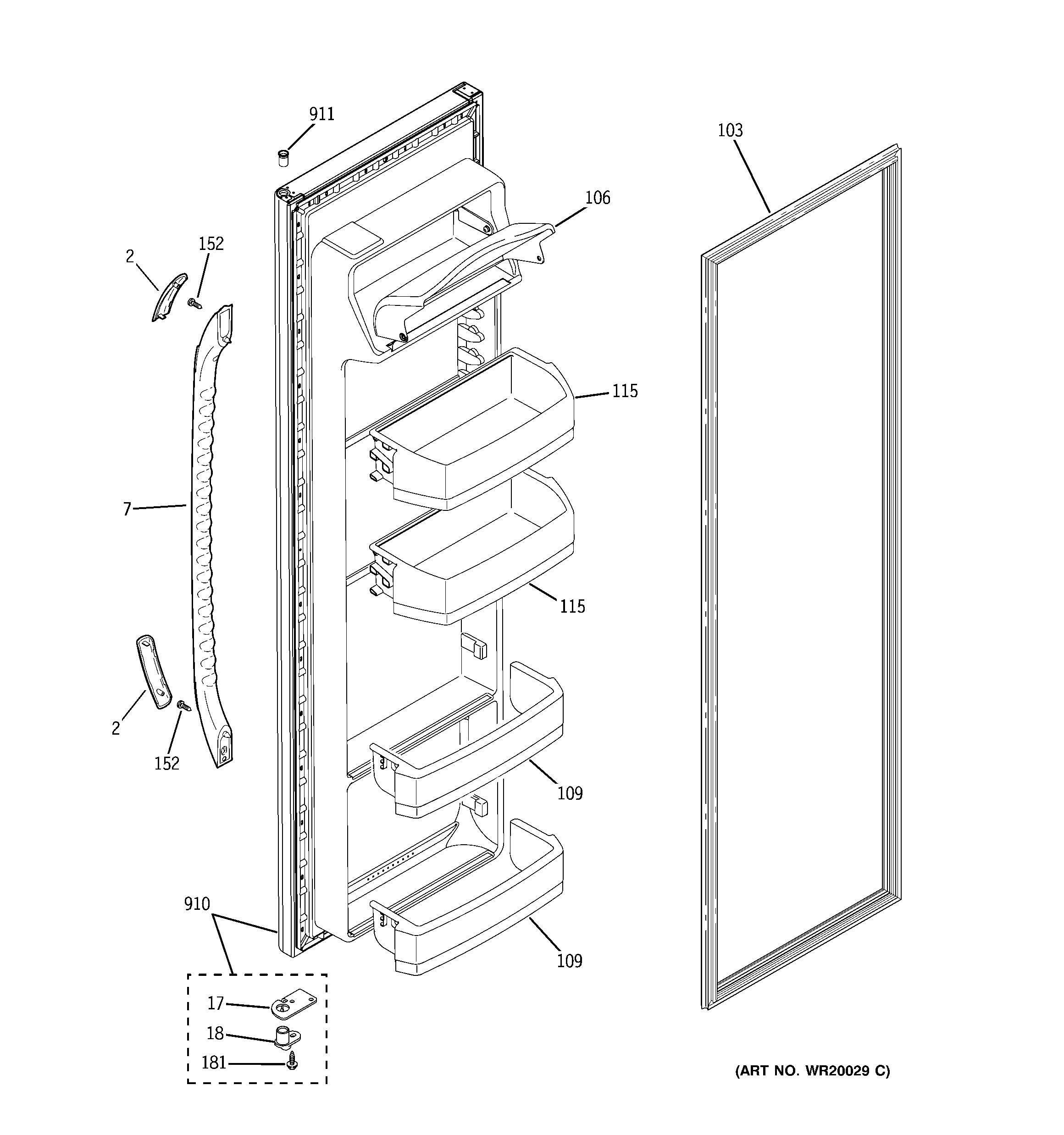 GE GSH25IFTBWW fresh food door diagram