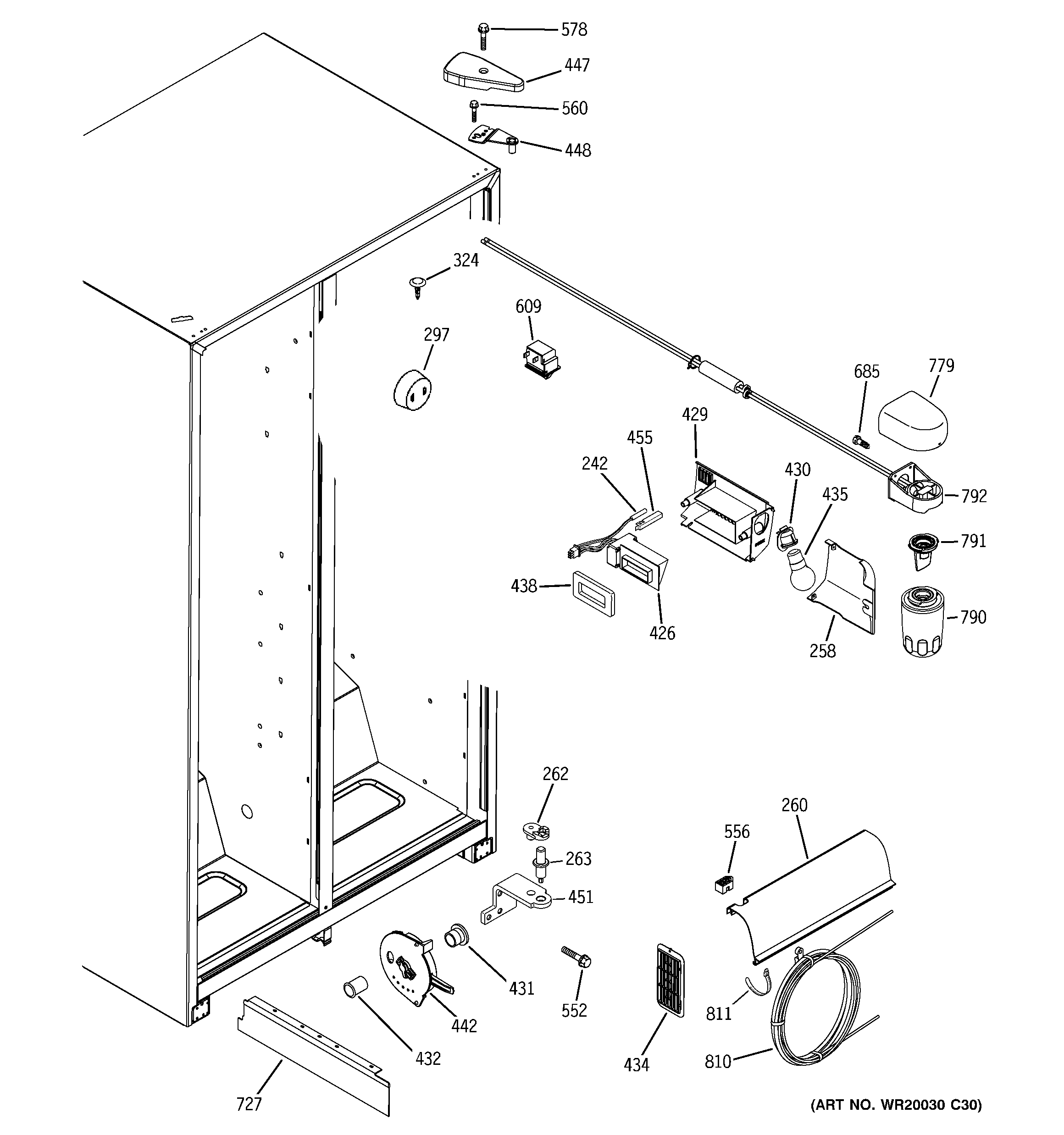 GE GSH25IFTBWW fresh food section diagram
