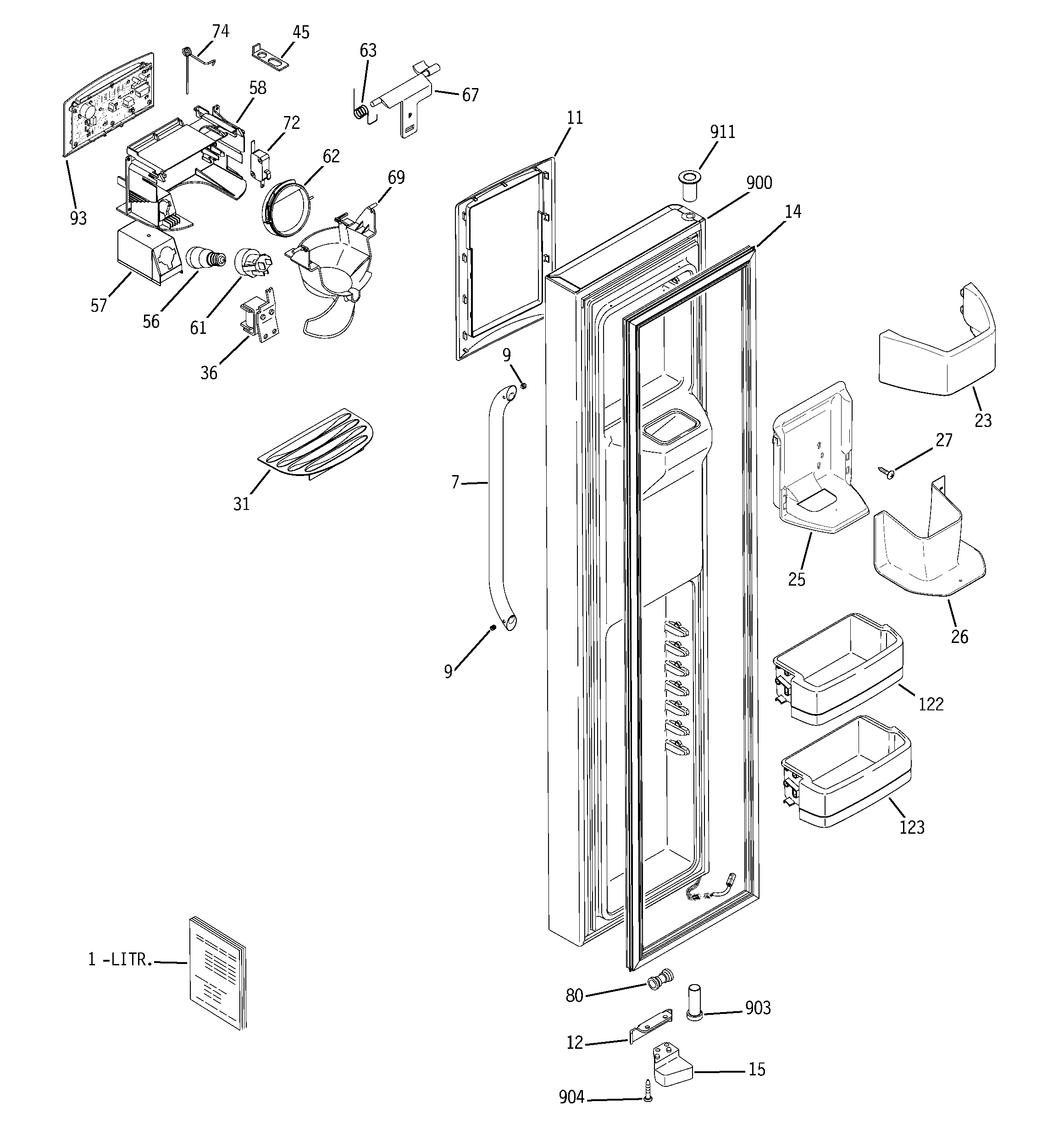 GE GSC23KSTASS freezer door diagram