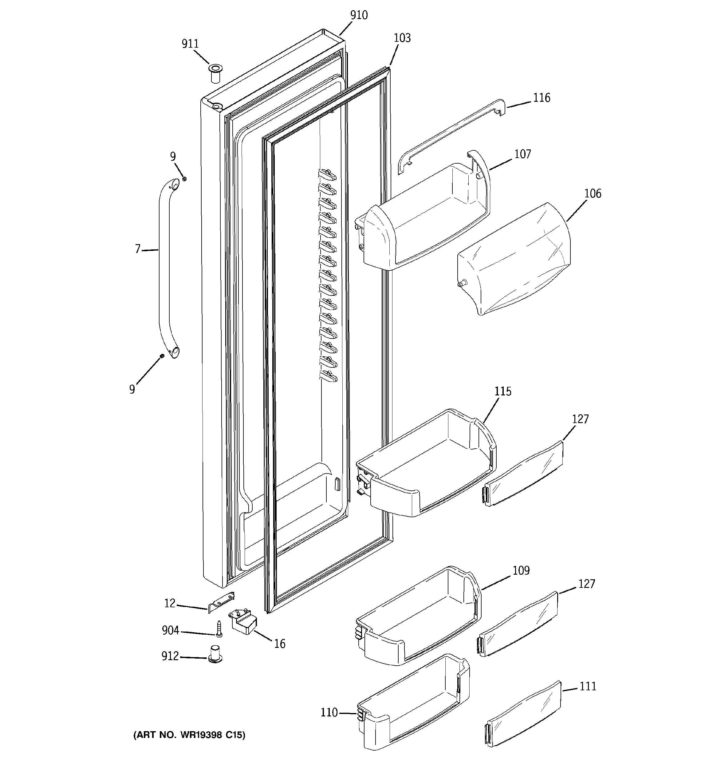 GE GSC23KSTASS fresh food door diagram