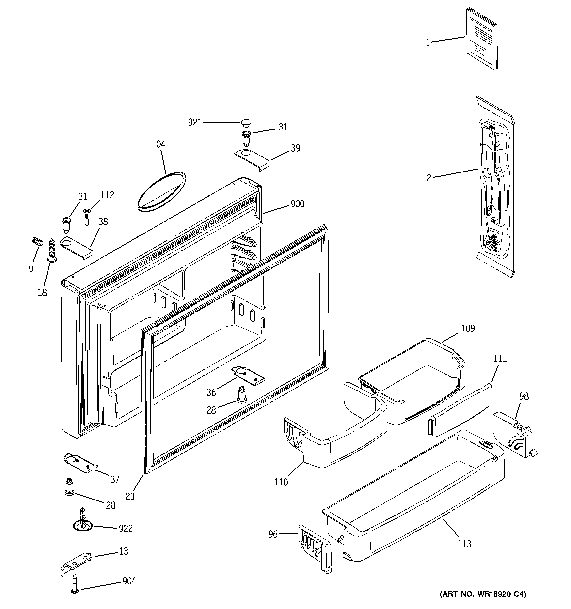 GE PTS25LHSARBB freezer door diagram