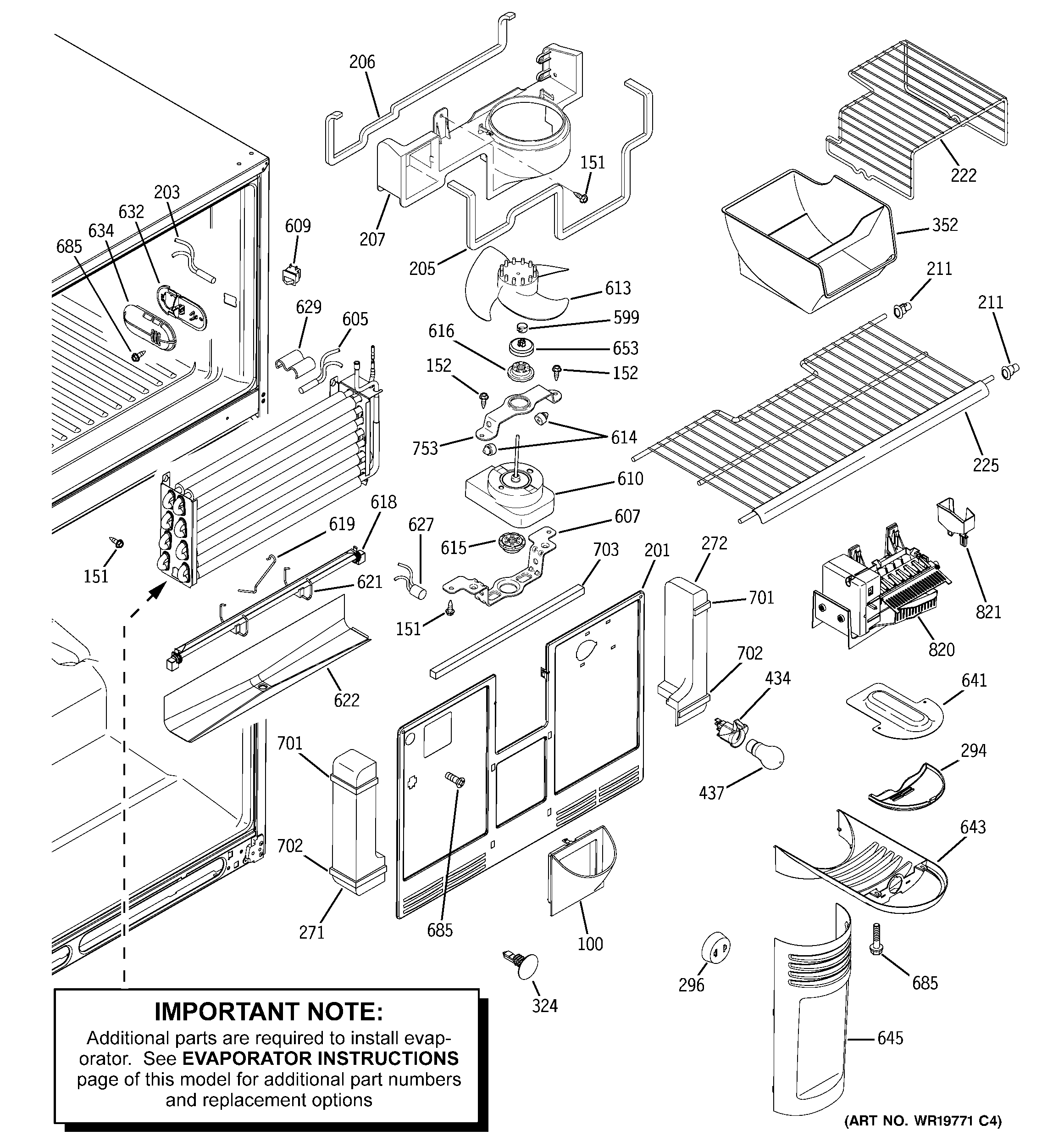 GE PTS25LHSARBB freezer section diagram