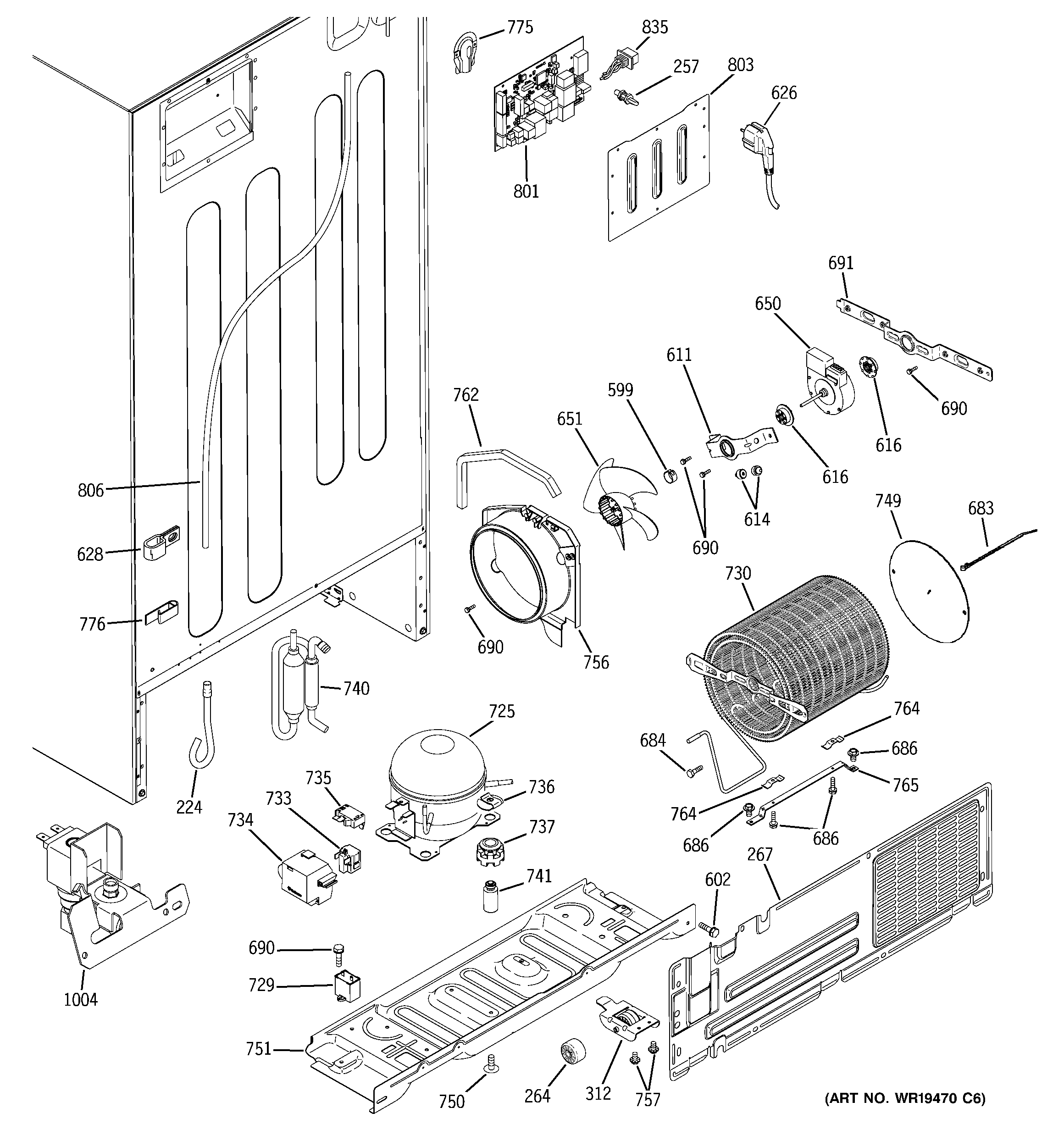 GE PTS25LHSARBB sealed system & mother board diagram