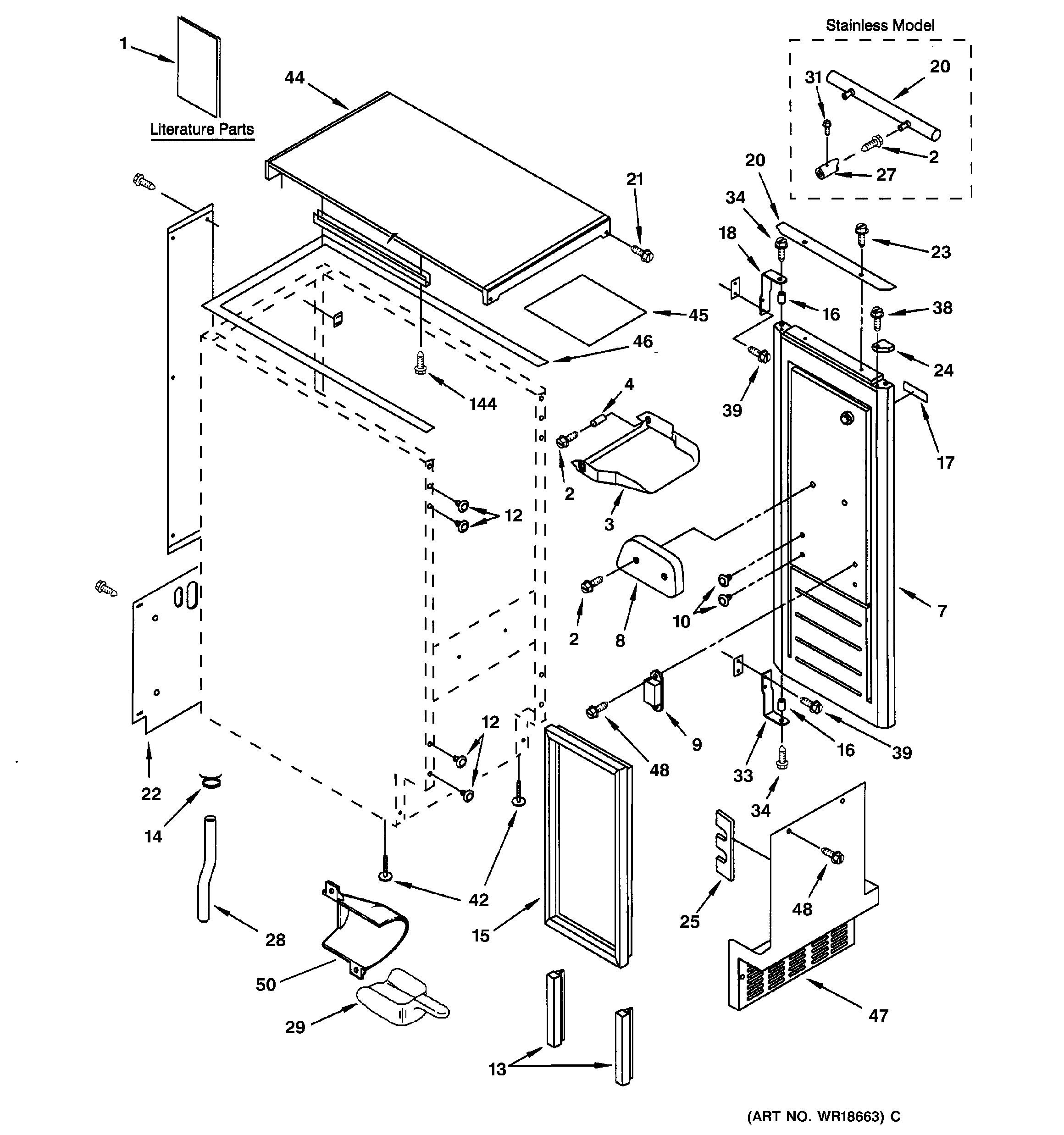 GE ZDI15CBBG cabinet, liner & door parts diagram