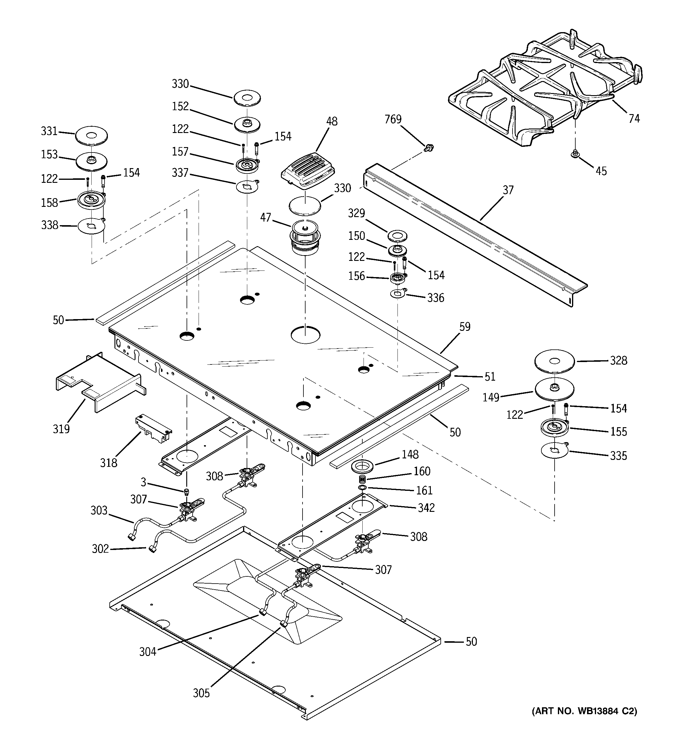 GE PGS968KEM1CC cooktop diagram
