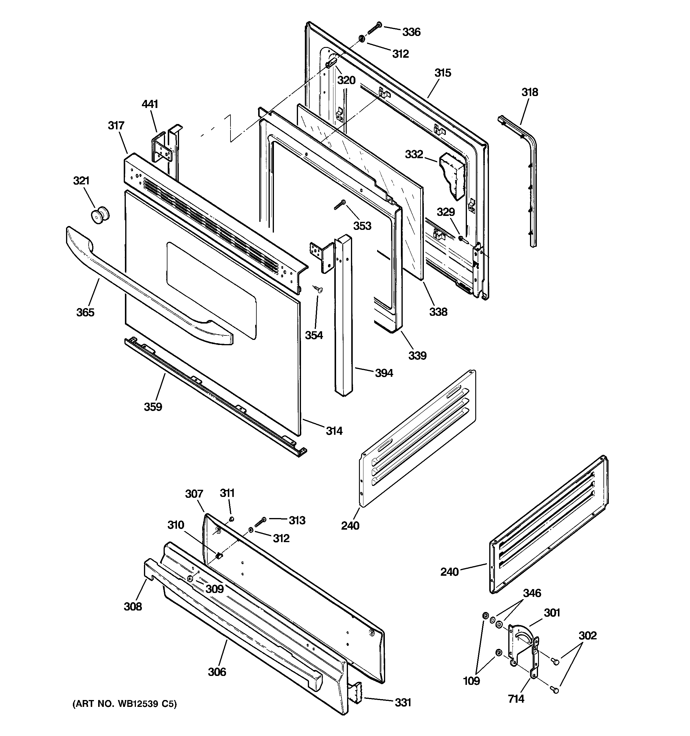 GE JGBS10CEH3CC door & drawer parts diagram