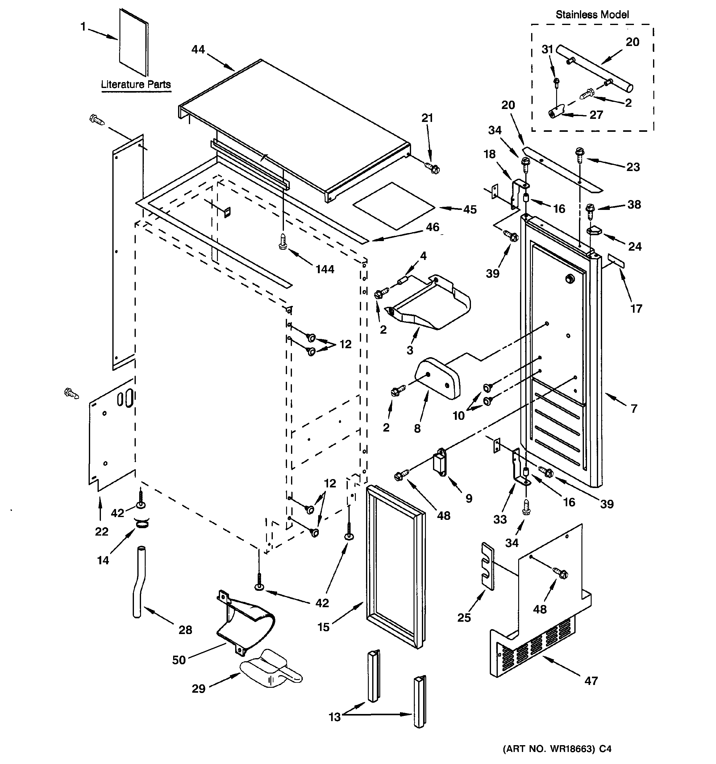 GE ZDI15CBBH cabinet, liner & door parts diagram