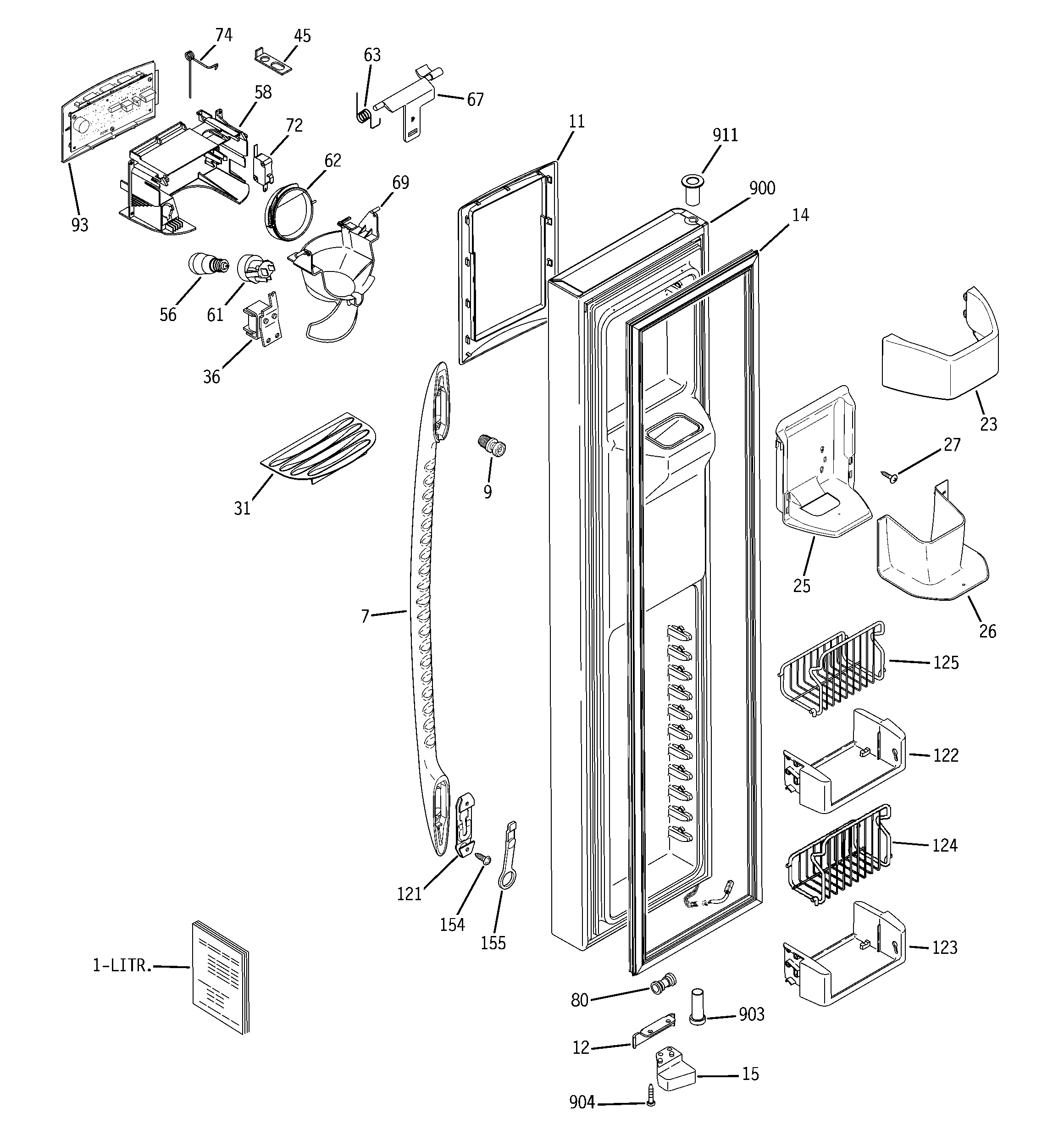 GE PSC23MGTABB freezer door diagram