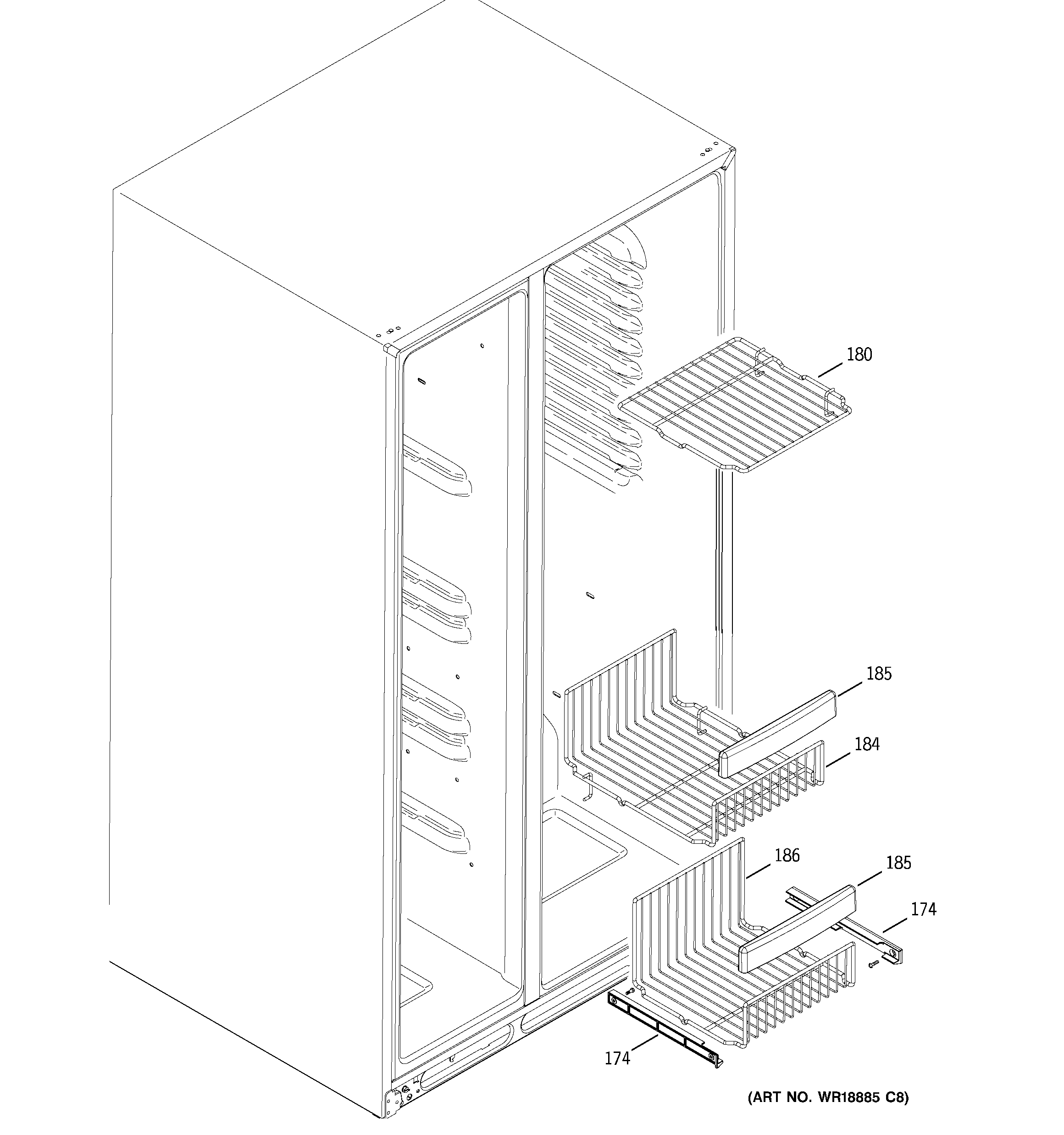 GE ESS23SGSASS freezer shelves diagram