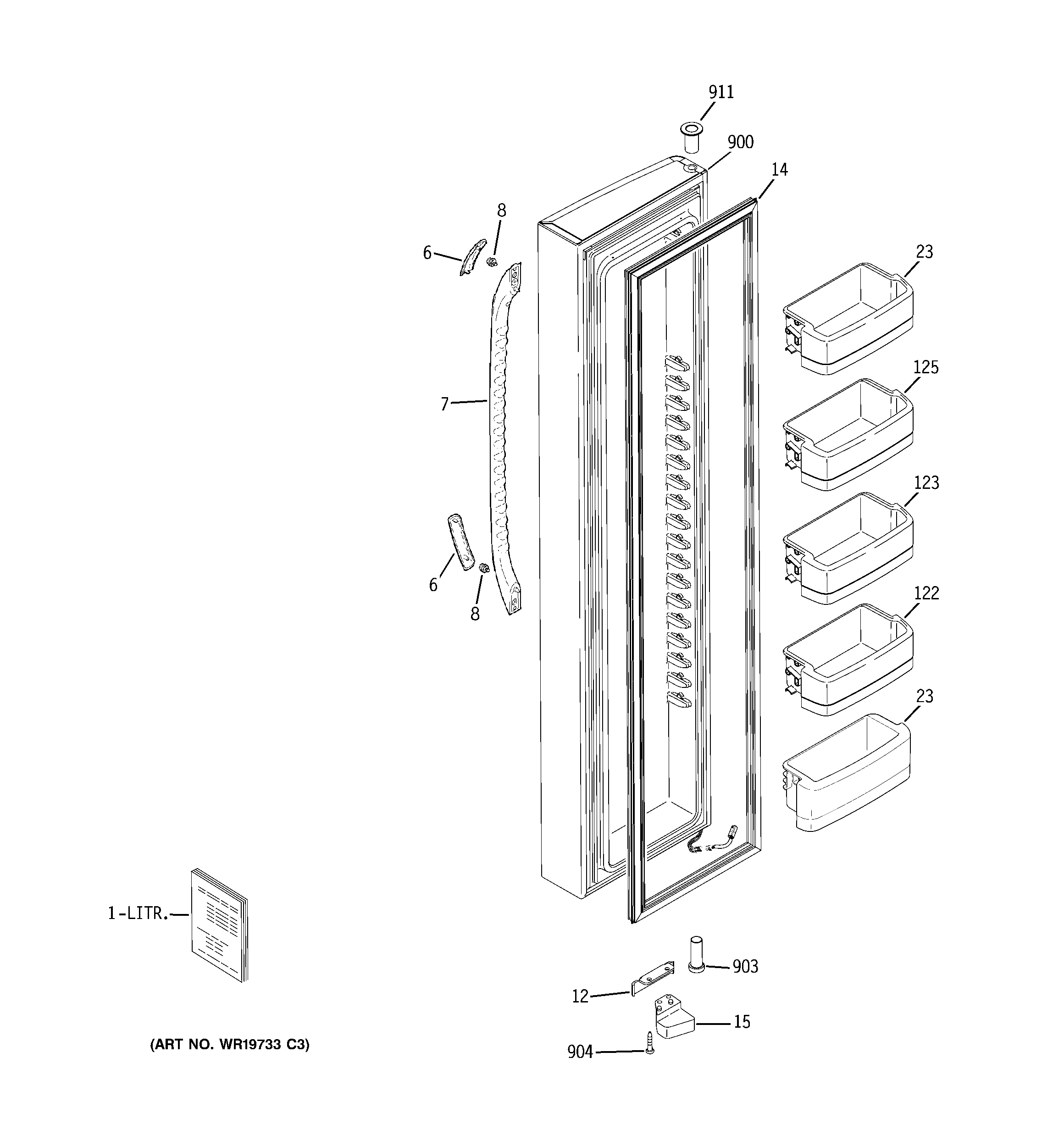 GE GCE23LBTBFWW freezer door diagram