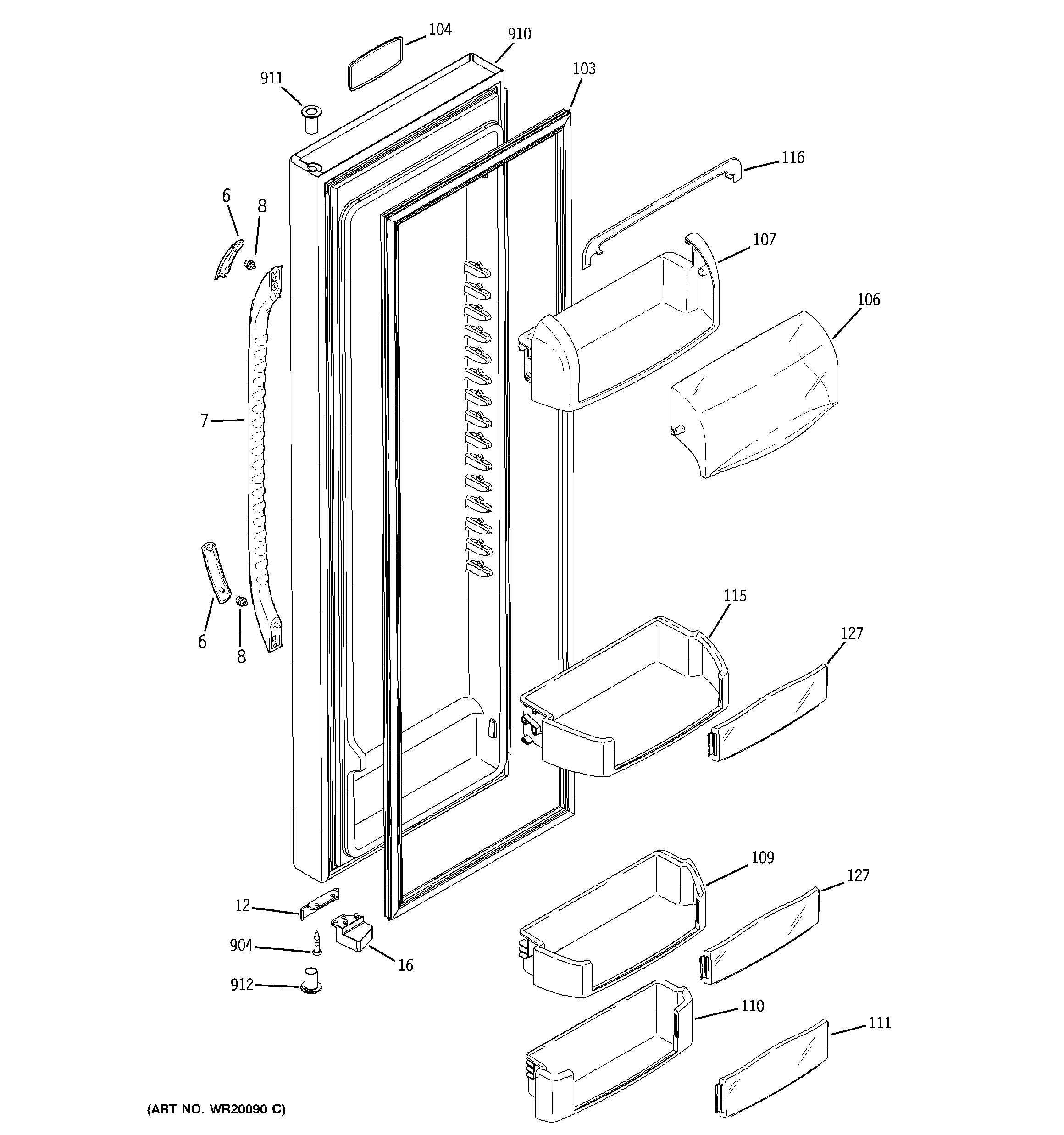 GE GCE23LBTBFWW fresh food door diagram