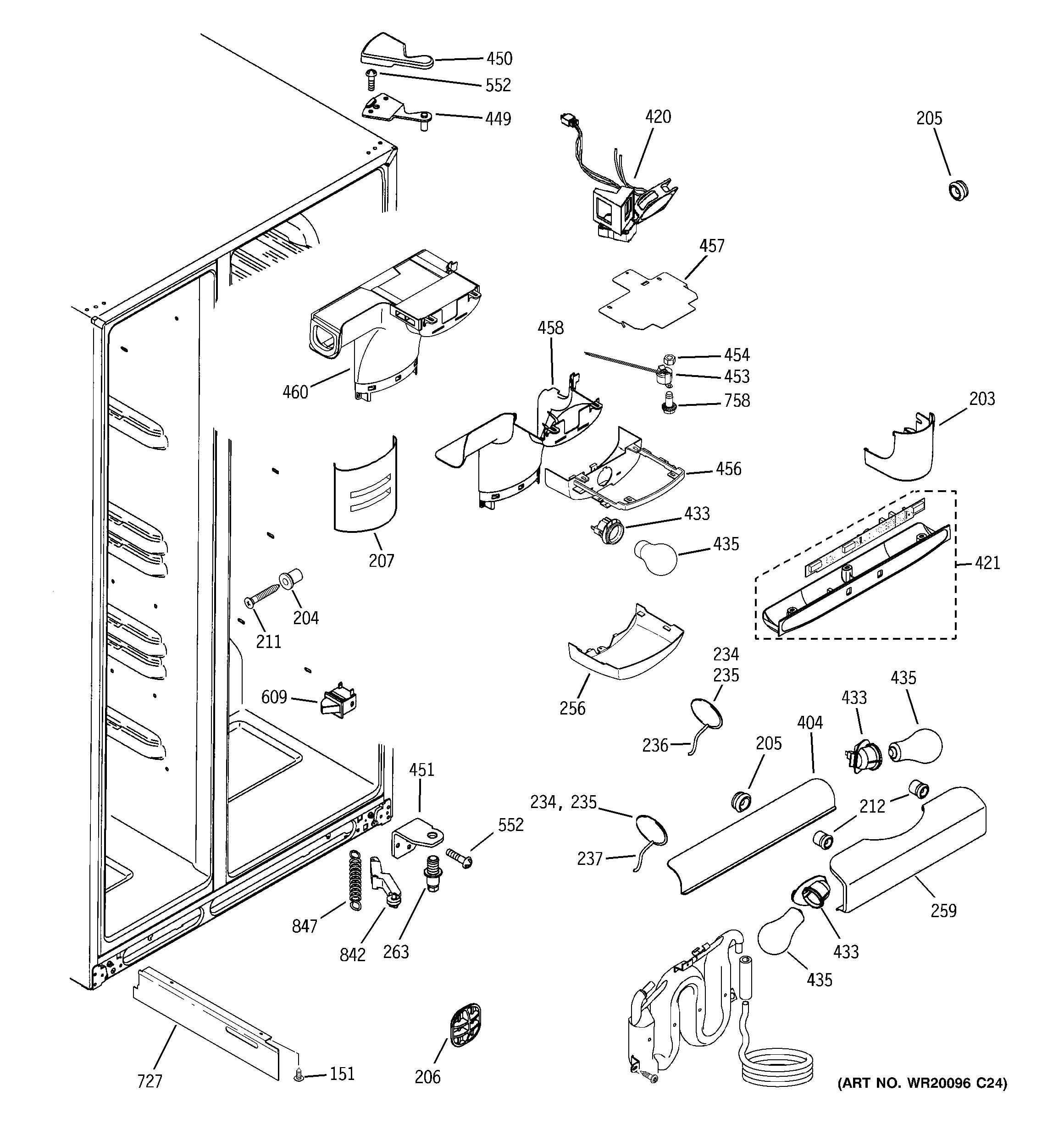 GE GCE23LBTBFWW fresh food section diagram