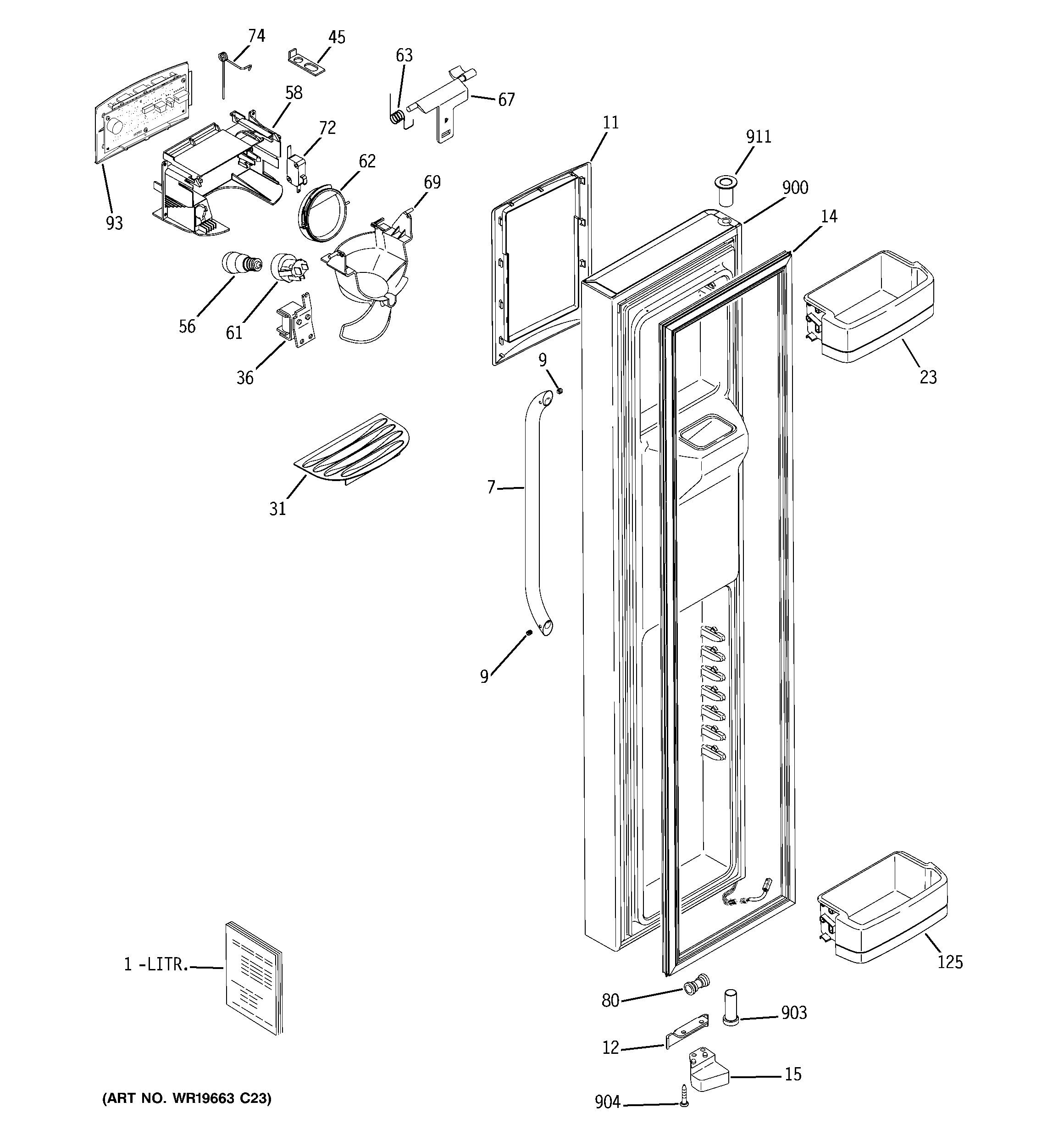 GE GCE23LHTBFSS freezer door diagram
