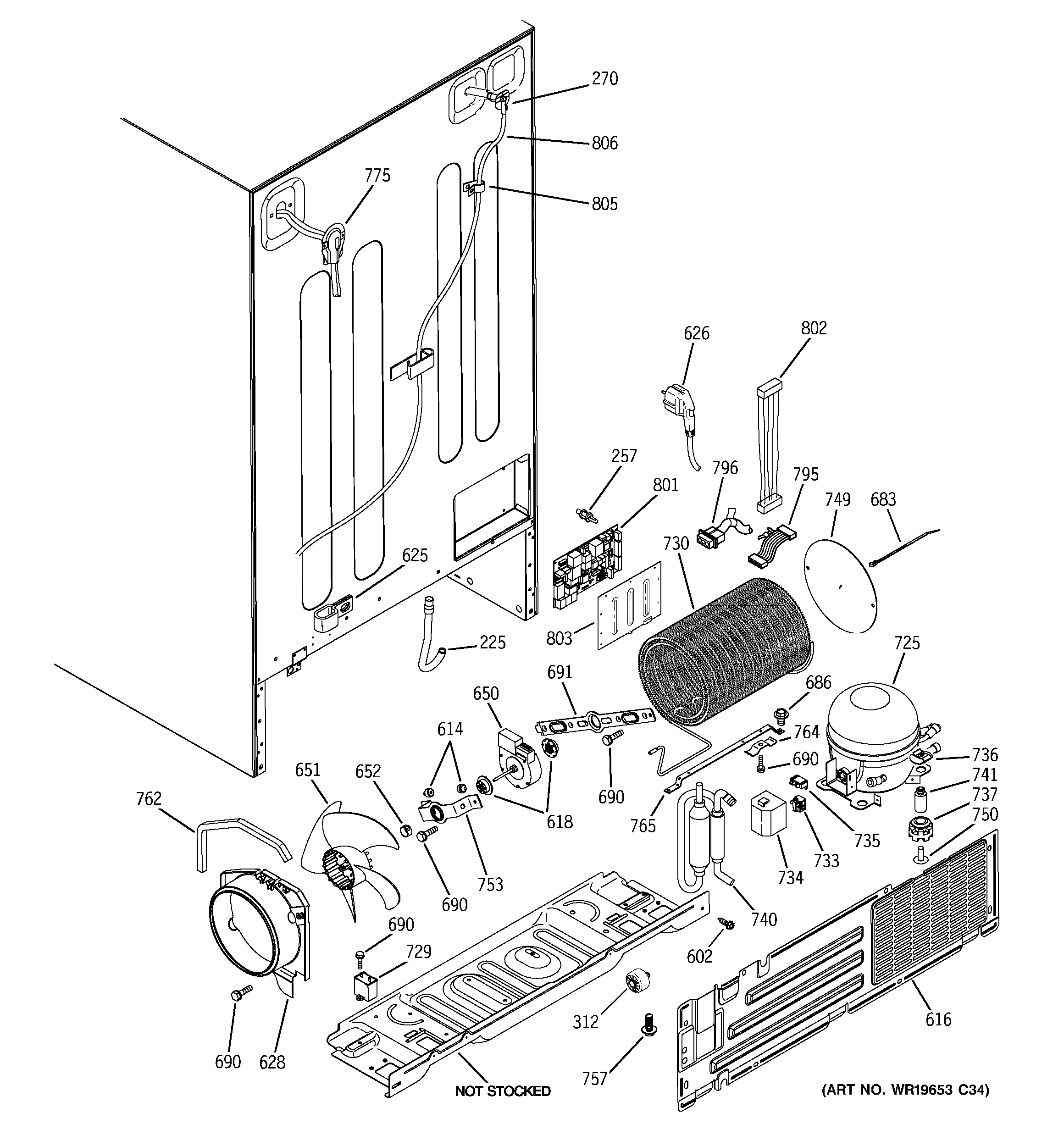 GE GCE23LHTBFSS sealed system & mother board diagram