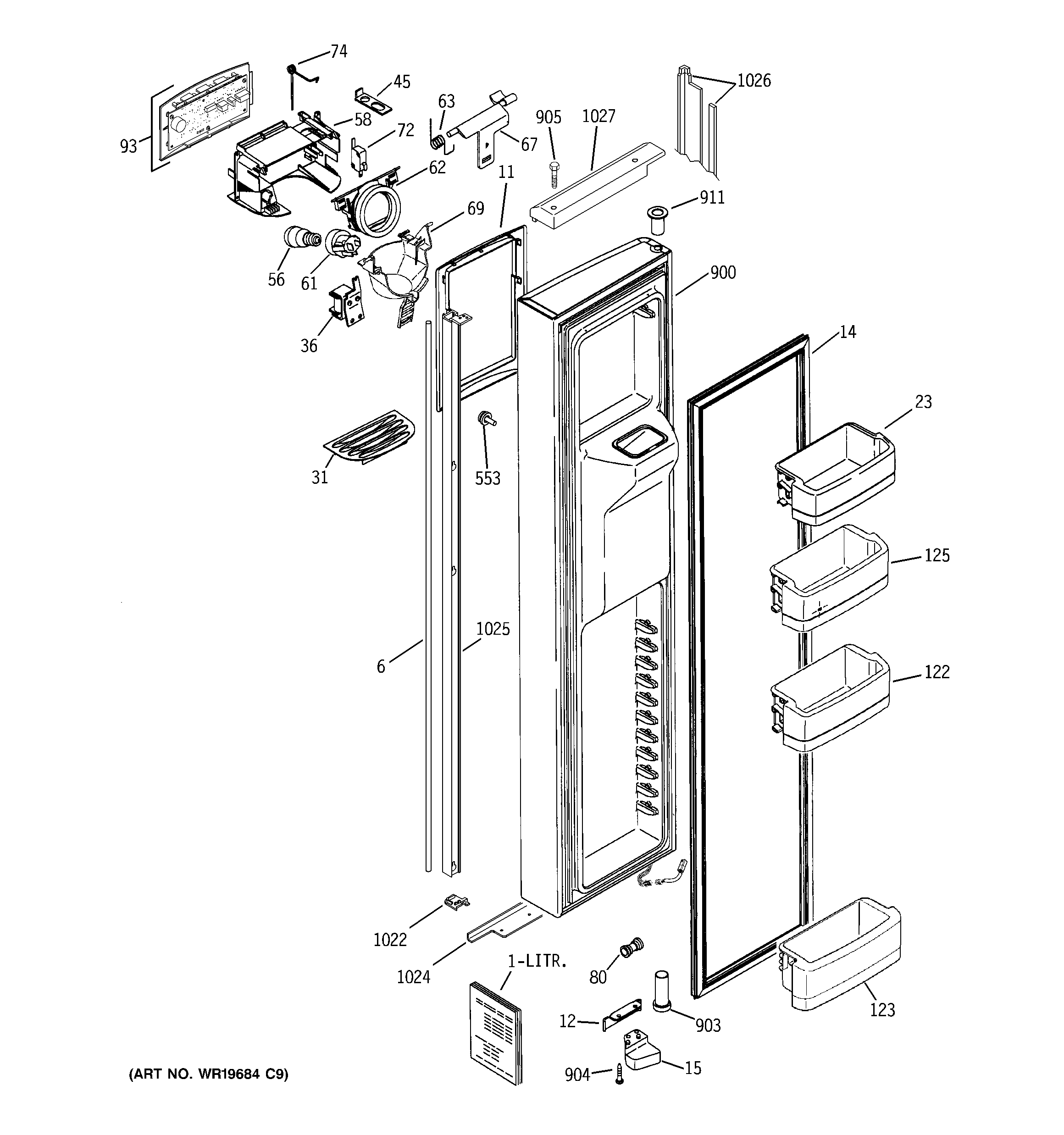 GE GIE21LGTBFBB freezer door diagram