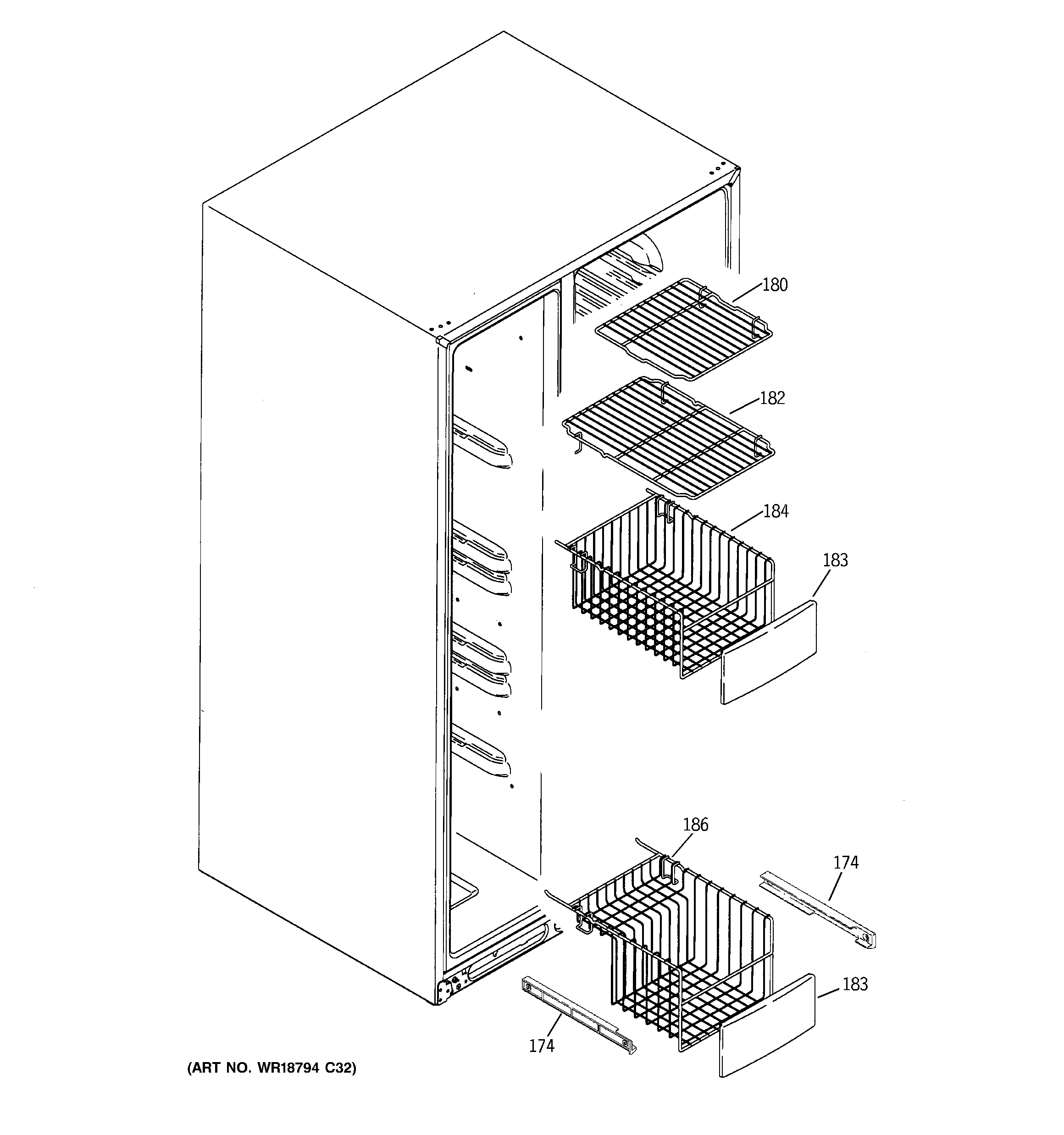 GE GIE21LGTBFBB freezer shelves diagram