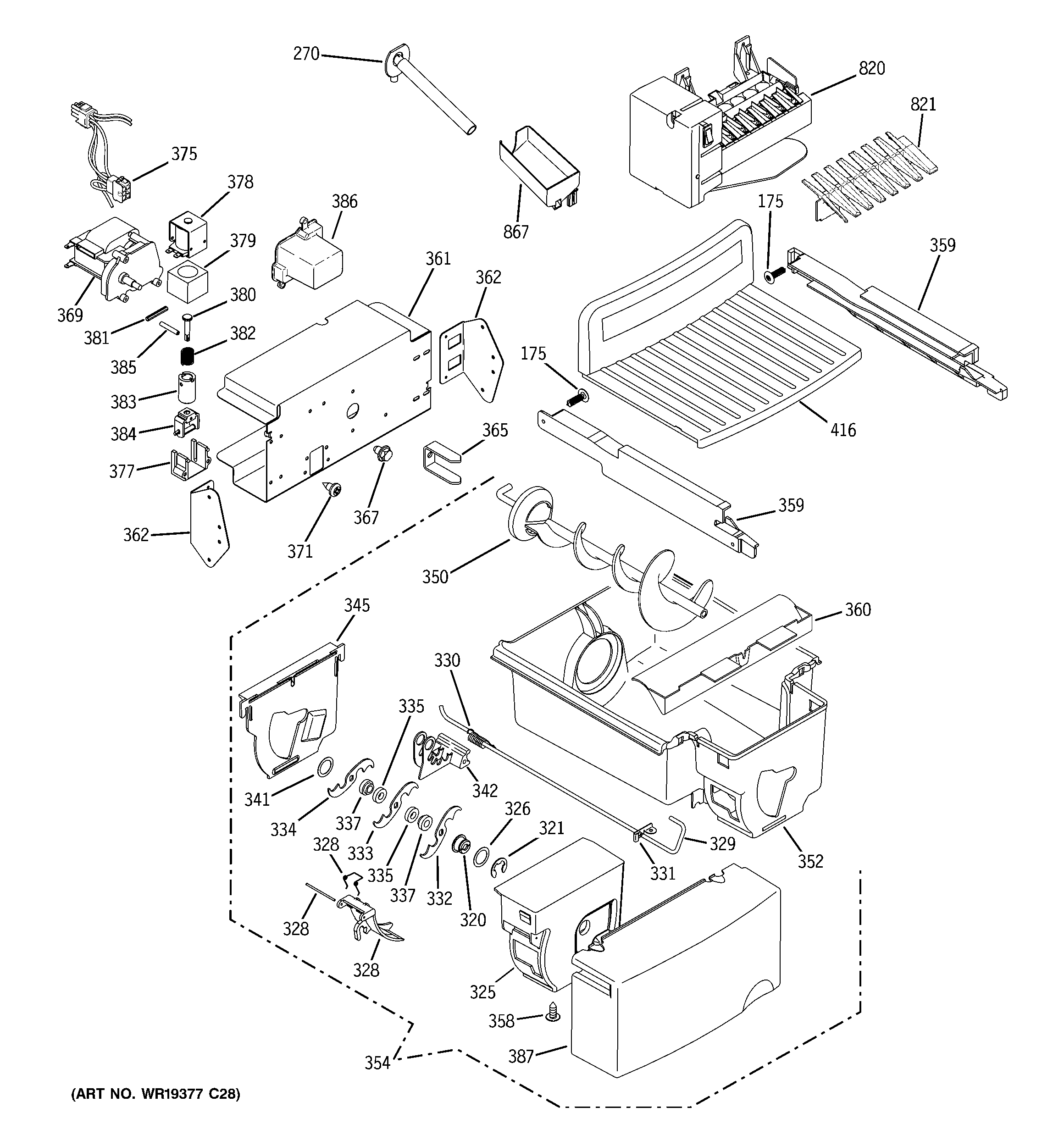 GE GSE25MGTBCSS ice maker & dispenser diagram