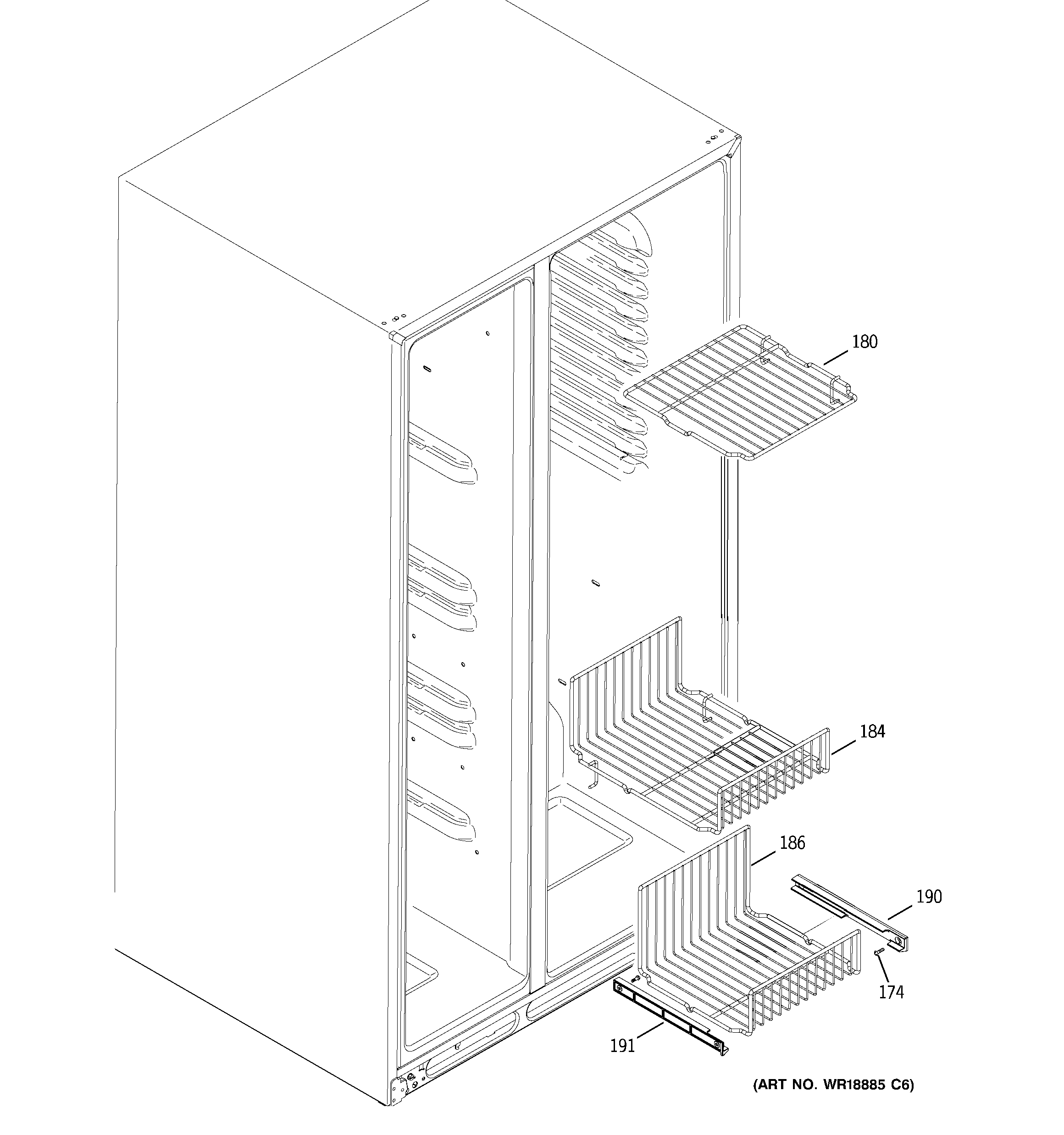 GE GSS25WSWASS freezer shelves diagram