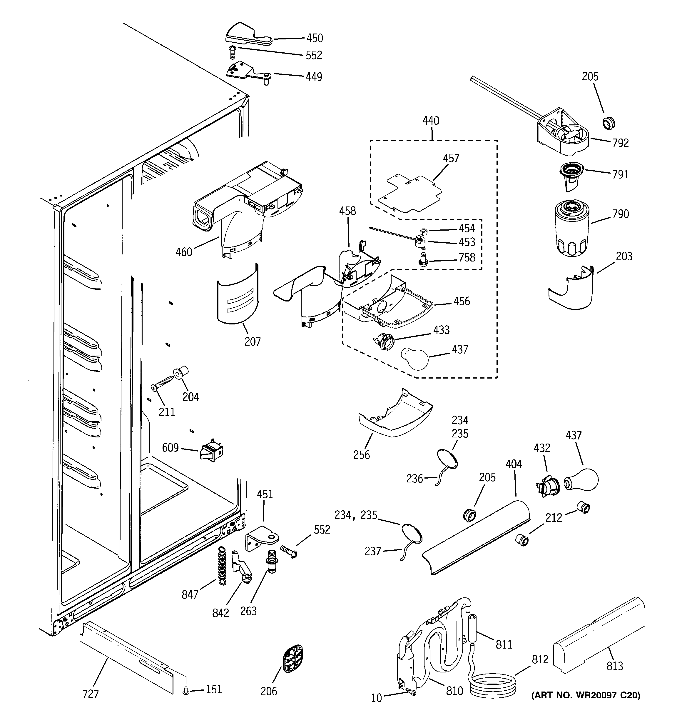 GE GSS25WSWASS fresh food section diagram