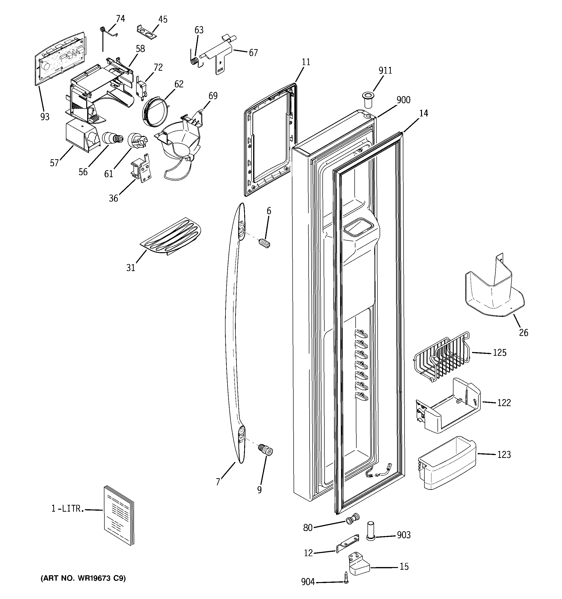GE PSS26MSTDSS freezer door diagram