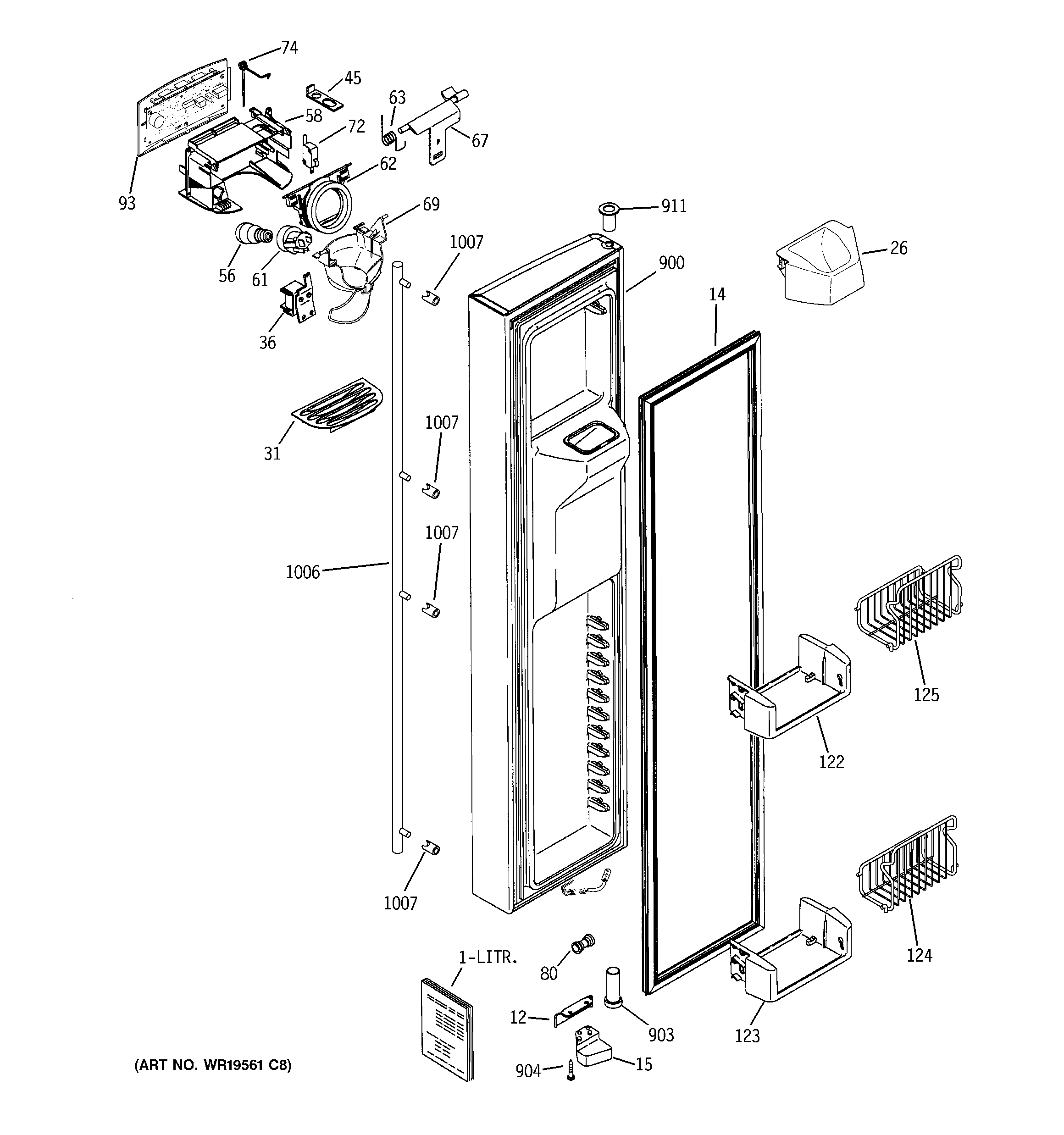 GE ZFSB26DRISS freezer door diagram