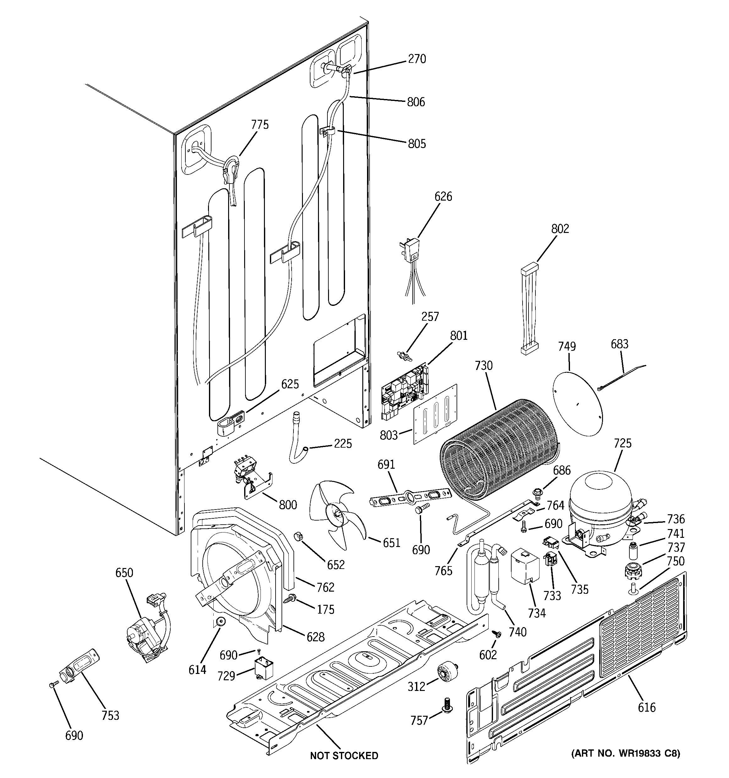 GE ZFSB26DRISS sealed system & mother board diagram