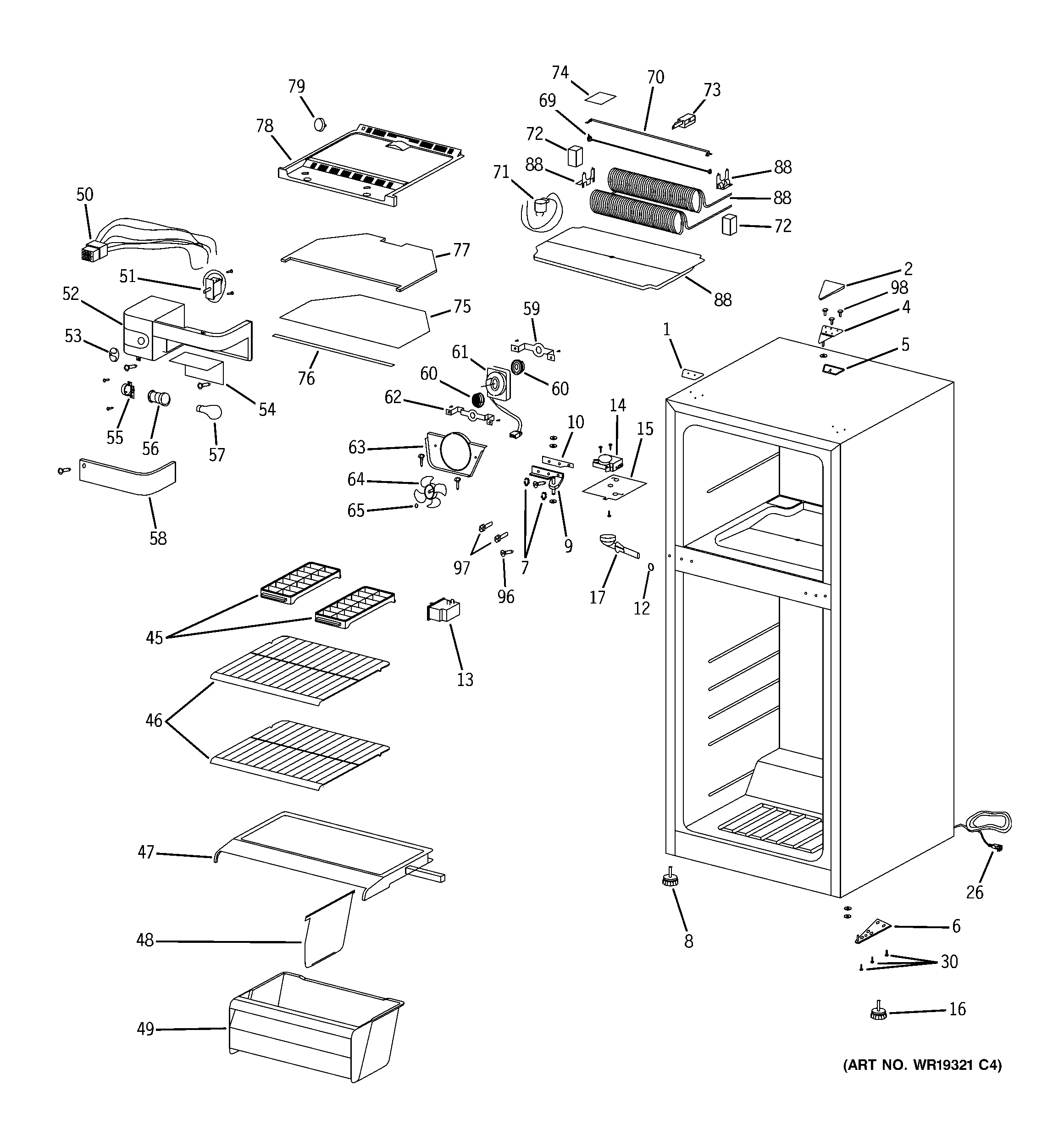GE GTS12BBPCLWW cabinet diagram