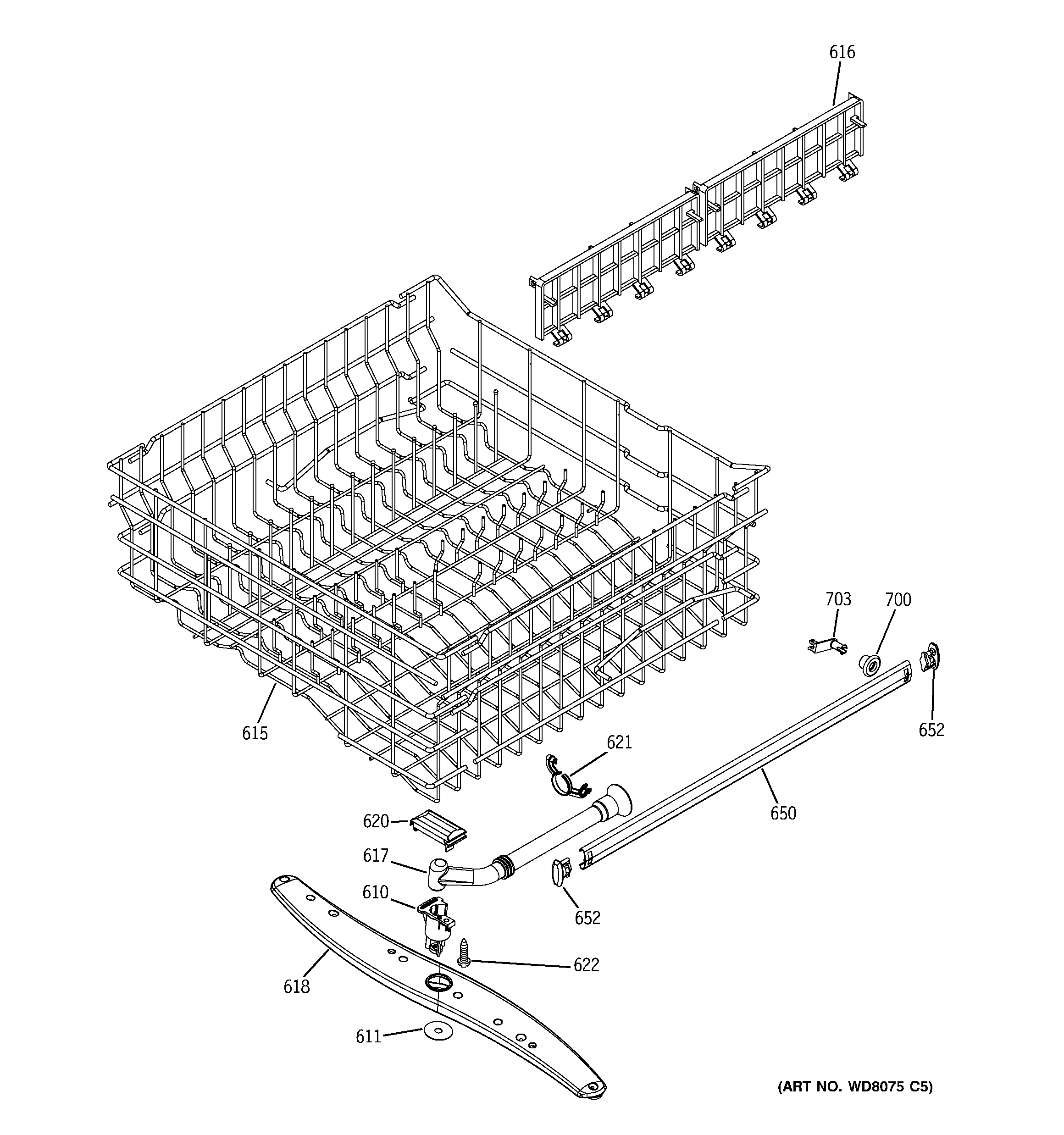 GE GHDA960K00BB upper rack assembly diagram