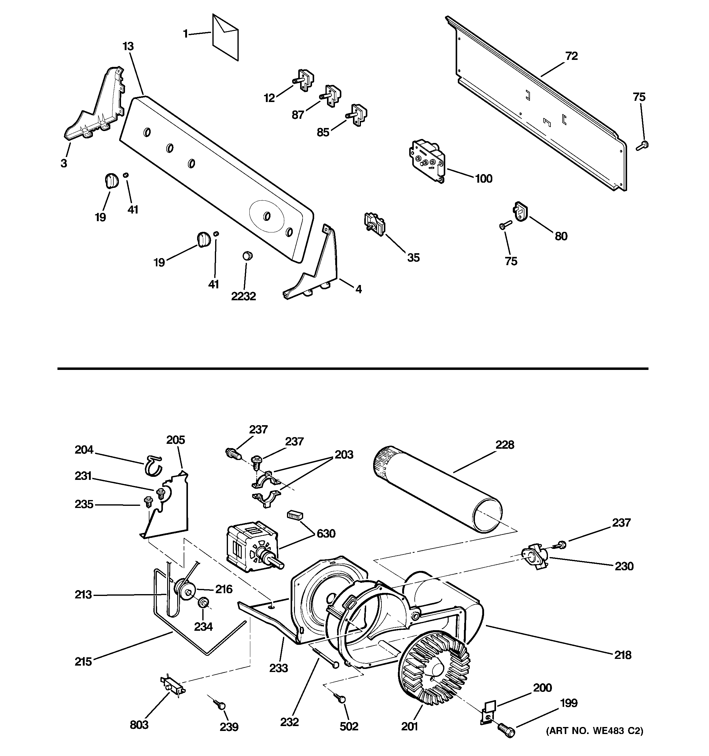 GE DWSR463EG1WW backsplash, blower & motor diagram
