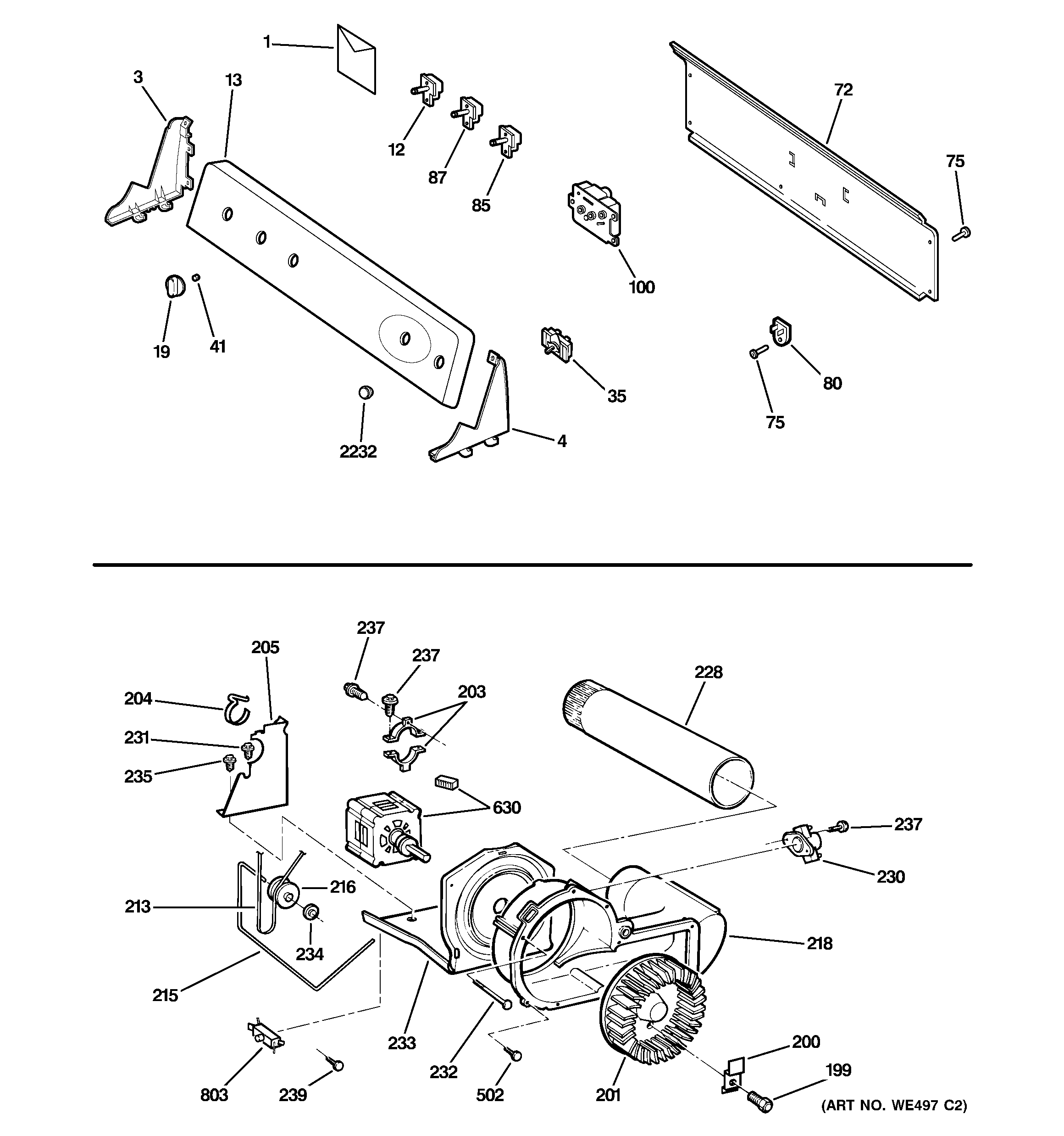 GE EED5600G1WW backsplash, blower & motor assembly diagram