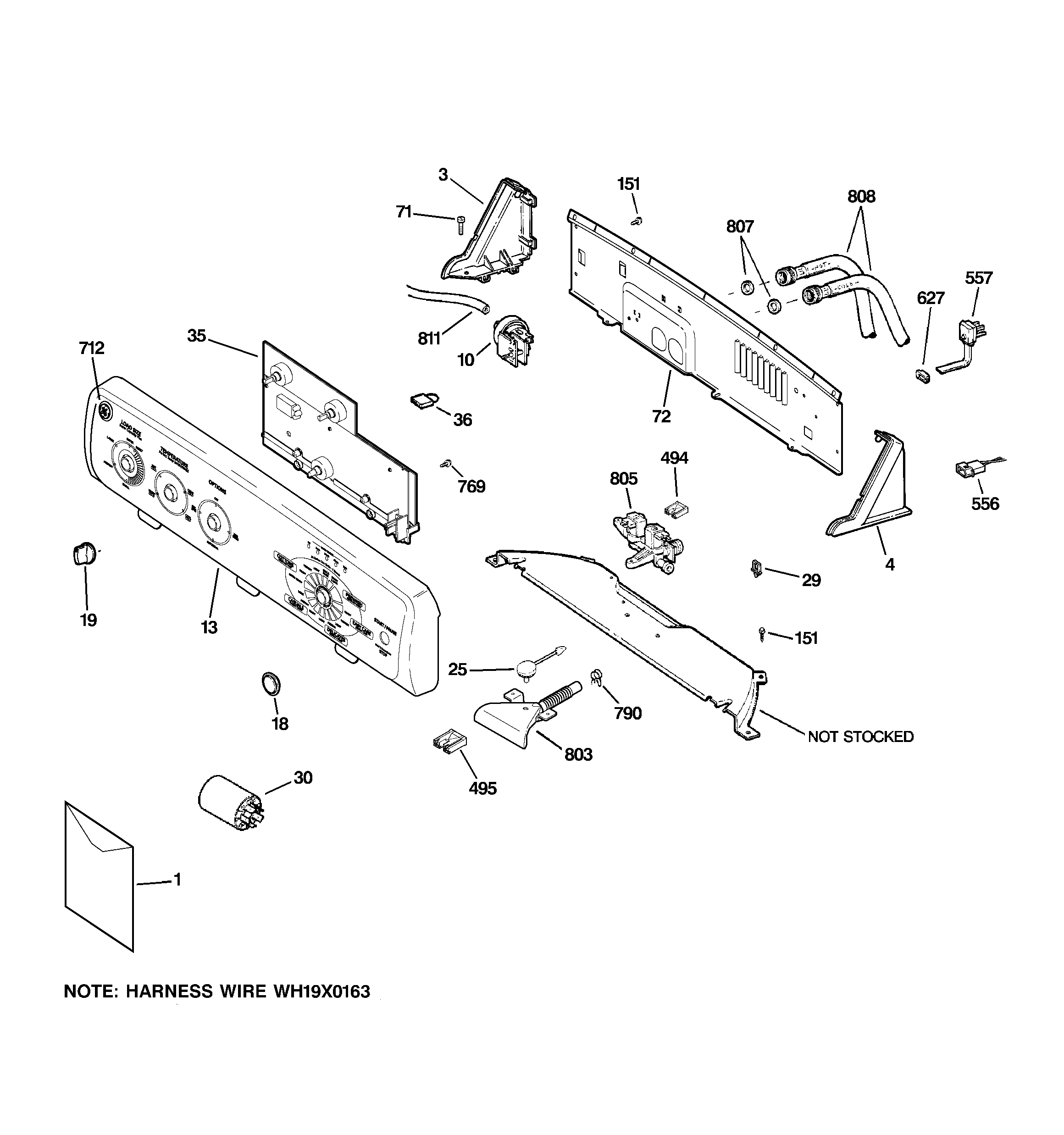 GE EWA5600G1WW controls & backsplash diagram