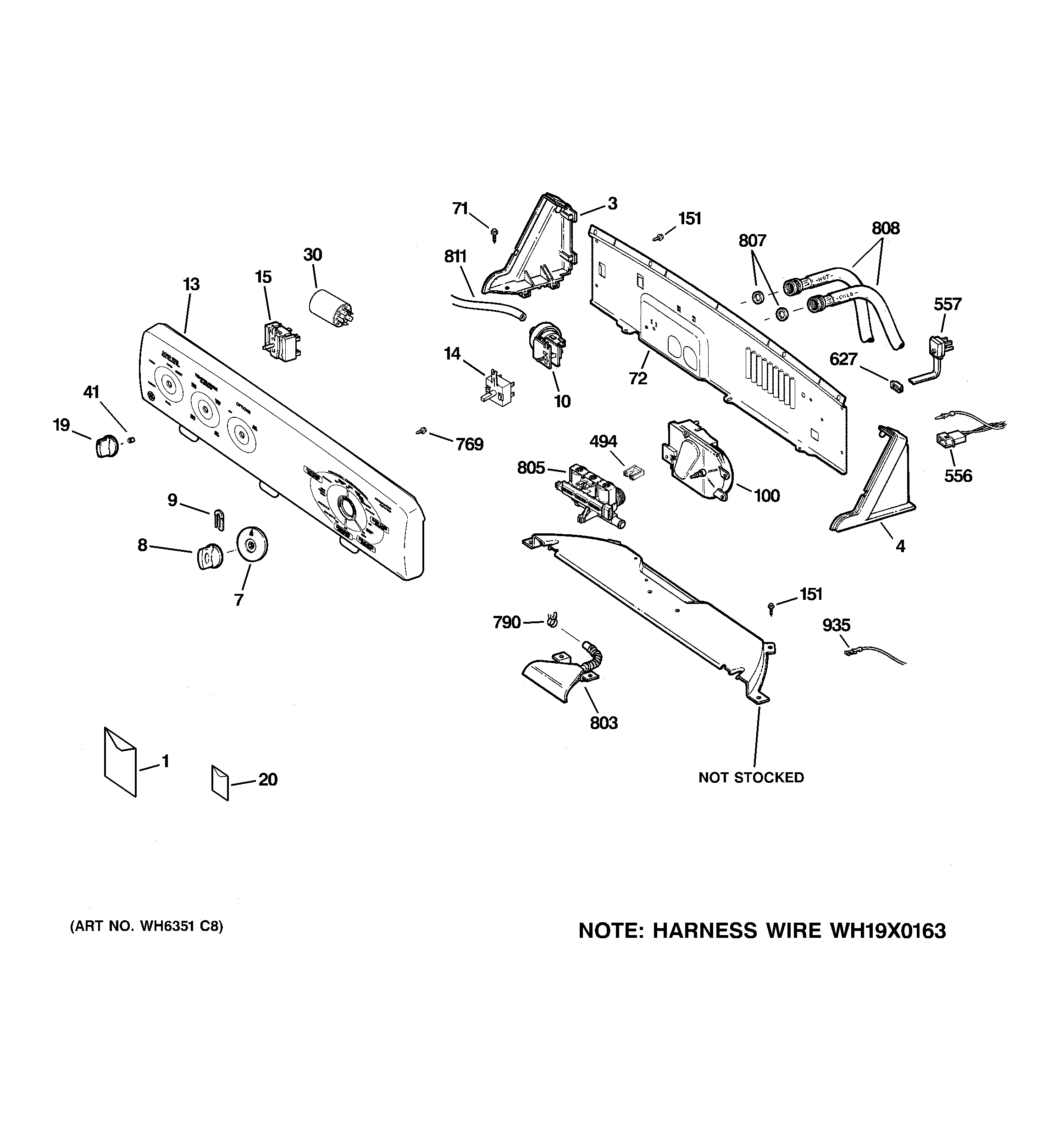 GE WHDRR418G1WW controls & backsplash diagram