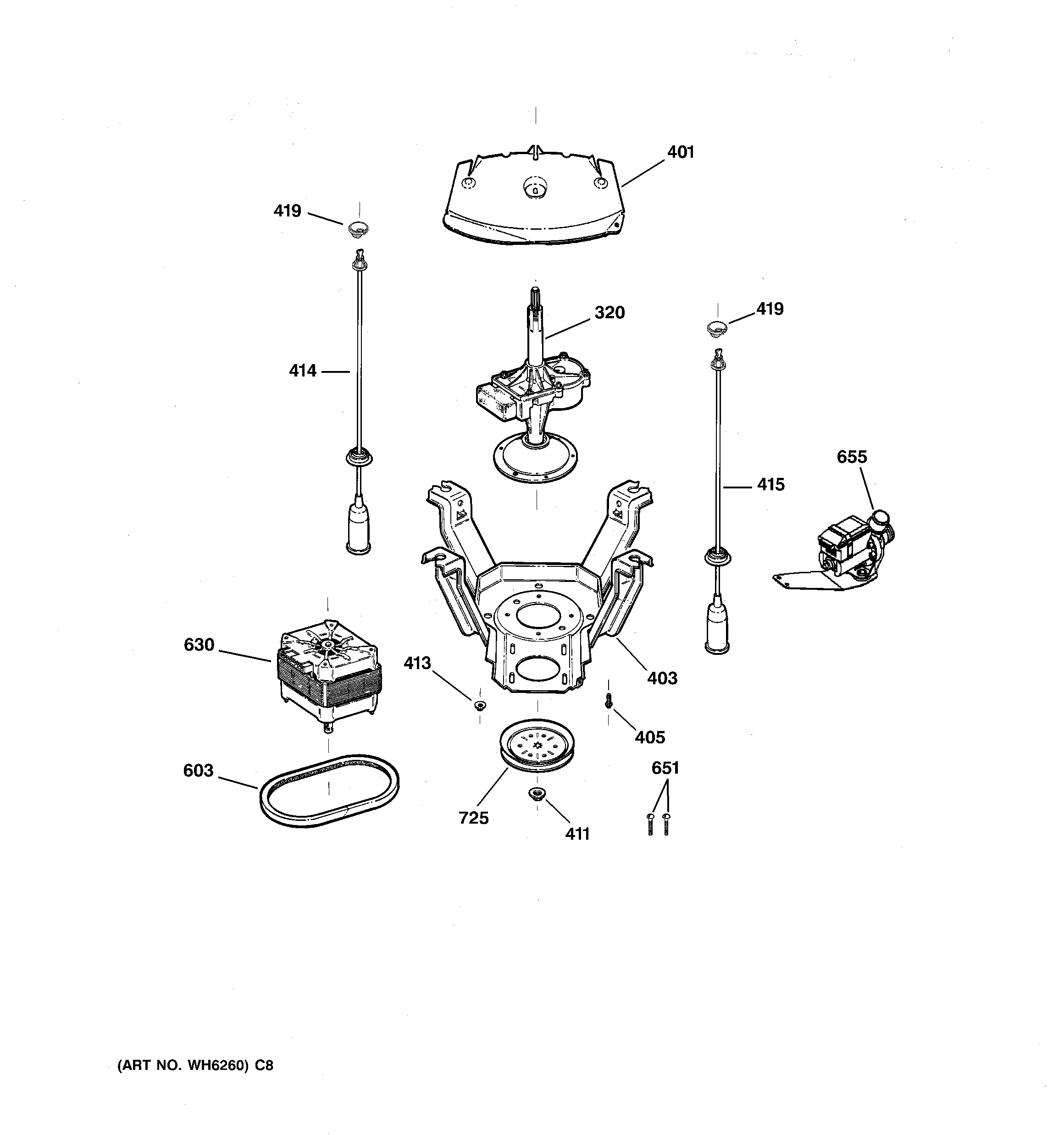 GE WHDSR209G3WW suspension, pump & drive components diagram