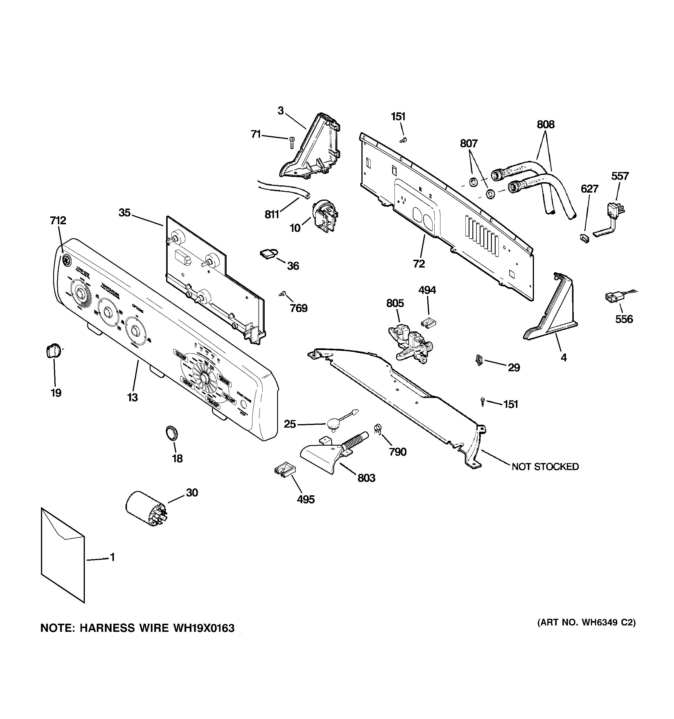 GE WJRE5500G1WW controls & backsplash diagram