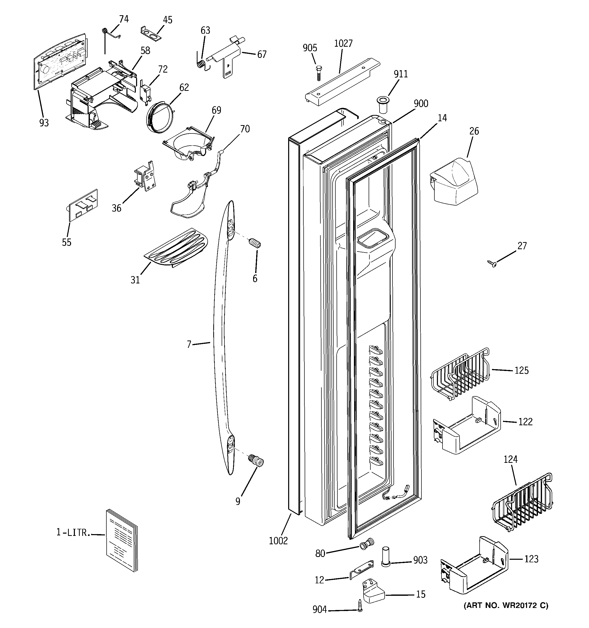 GE PSH23PSTASS freezer door diagram