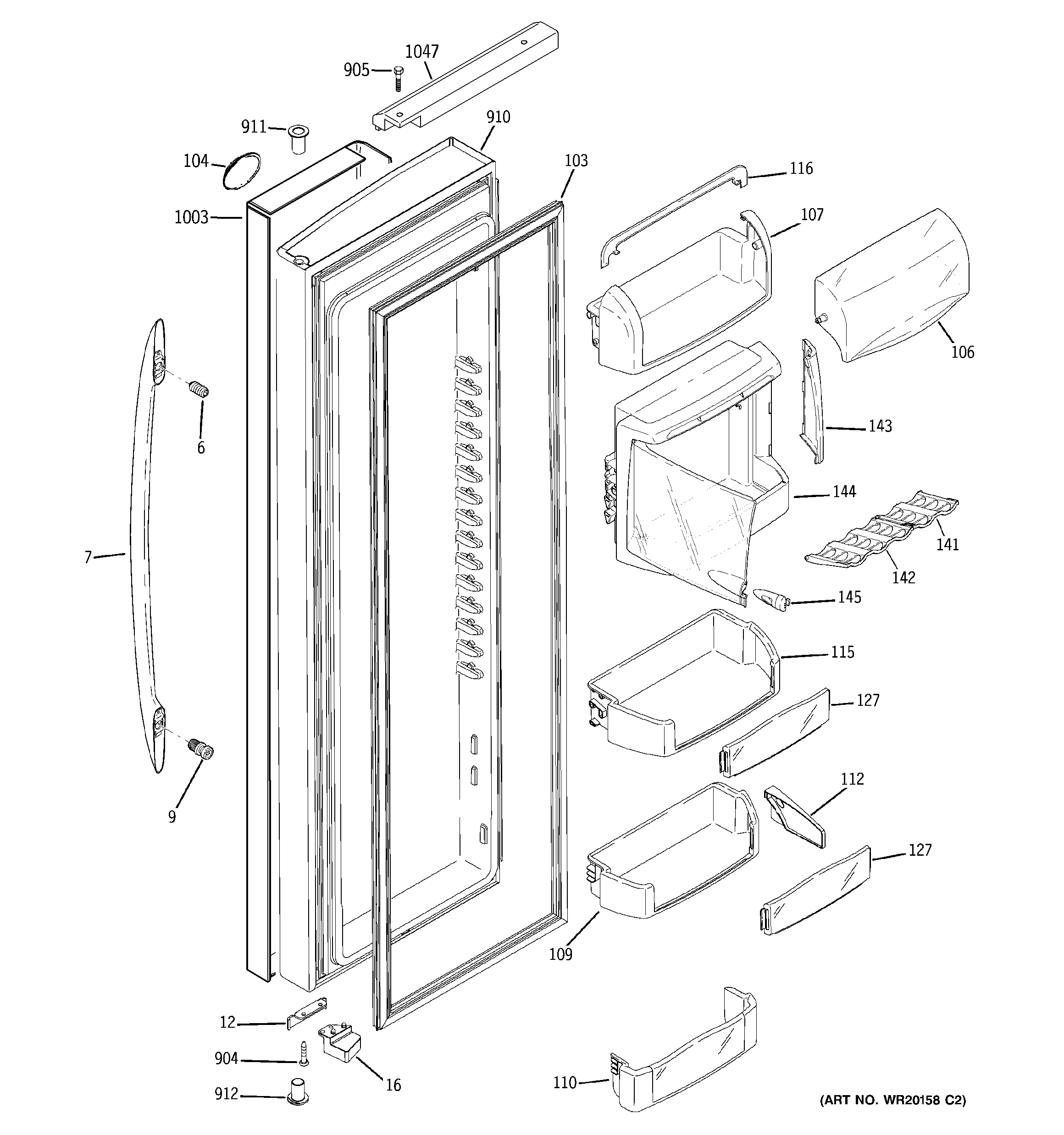 GE PSH23PSTASS fresh food door diagram