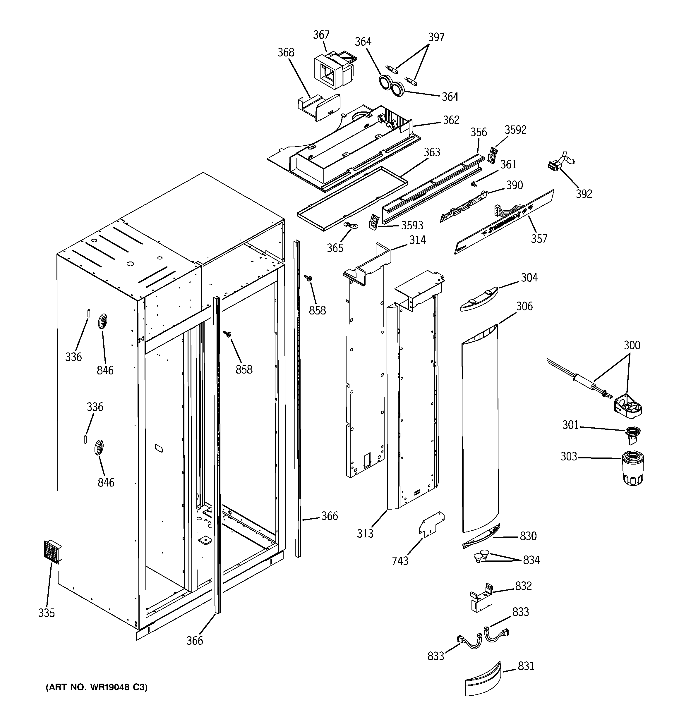 GE ZIS360NRJ fresh food section diagram