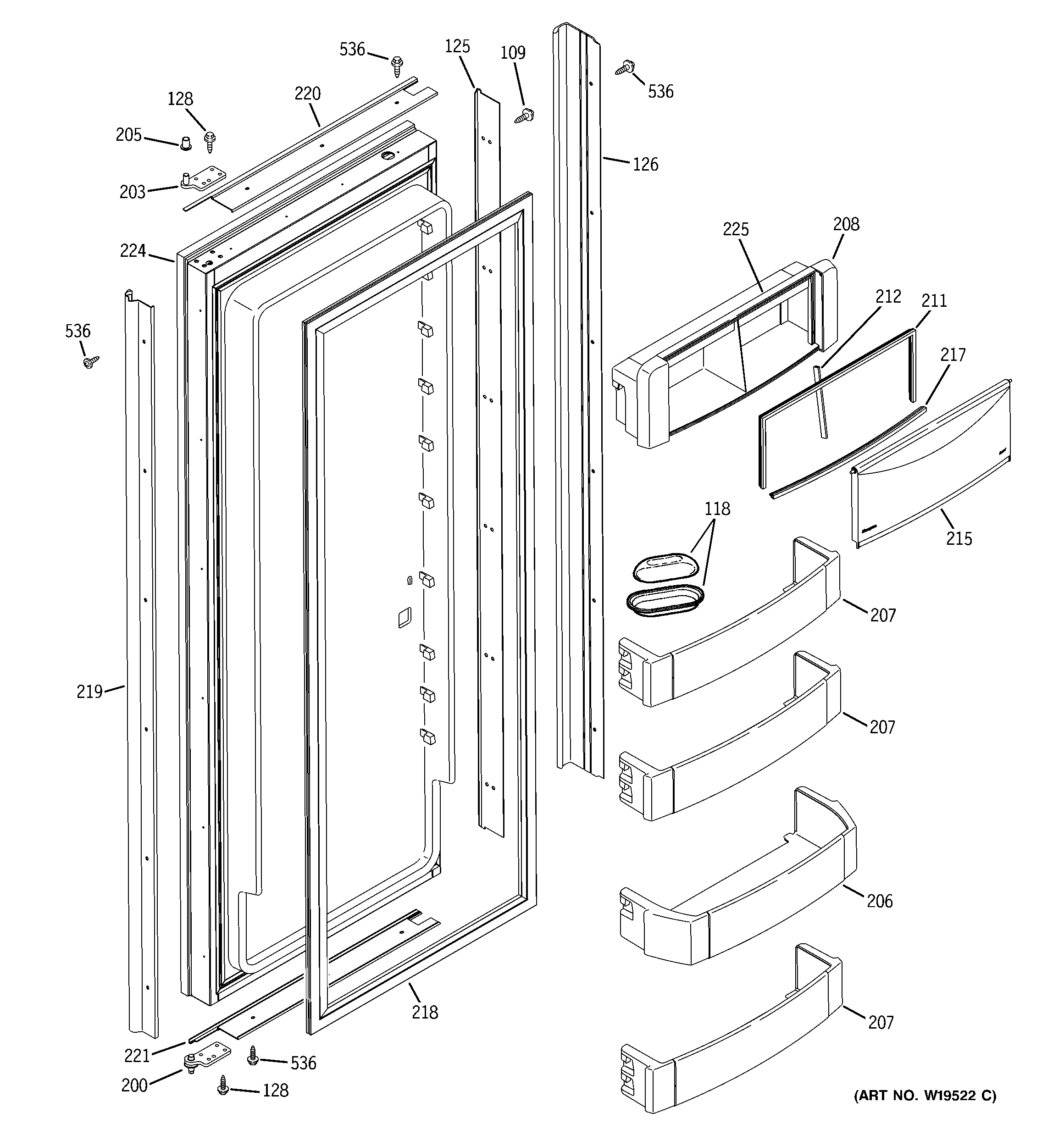 GE ZIS480NRJ fresh food door diagram