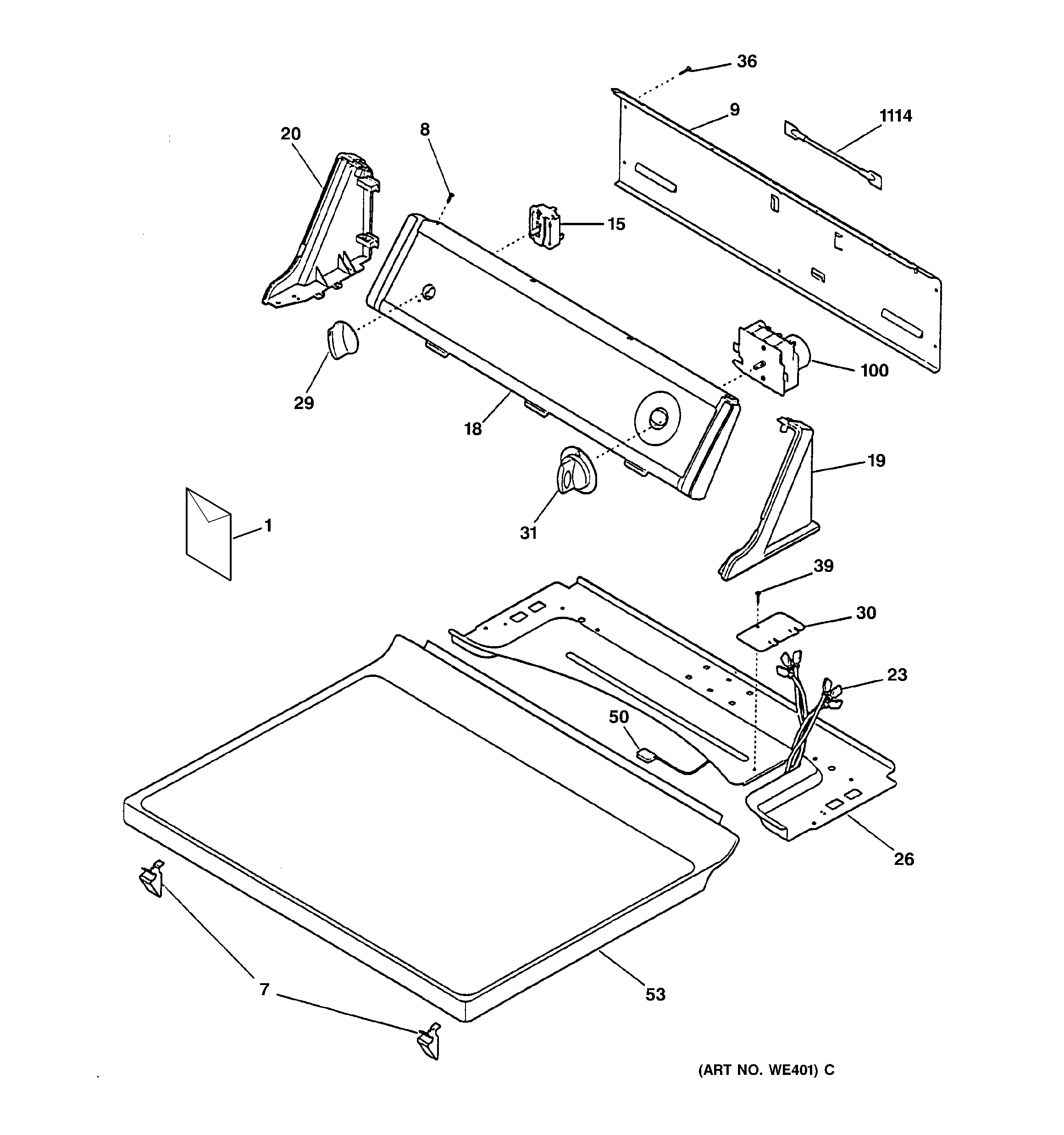 GE DCL333GA0WW backsplash, blower & motor assembly diagram